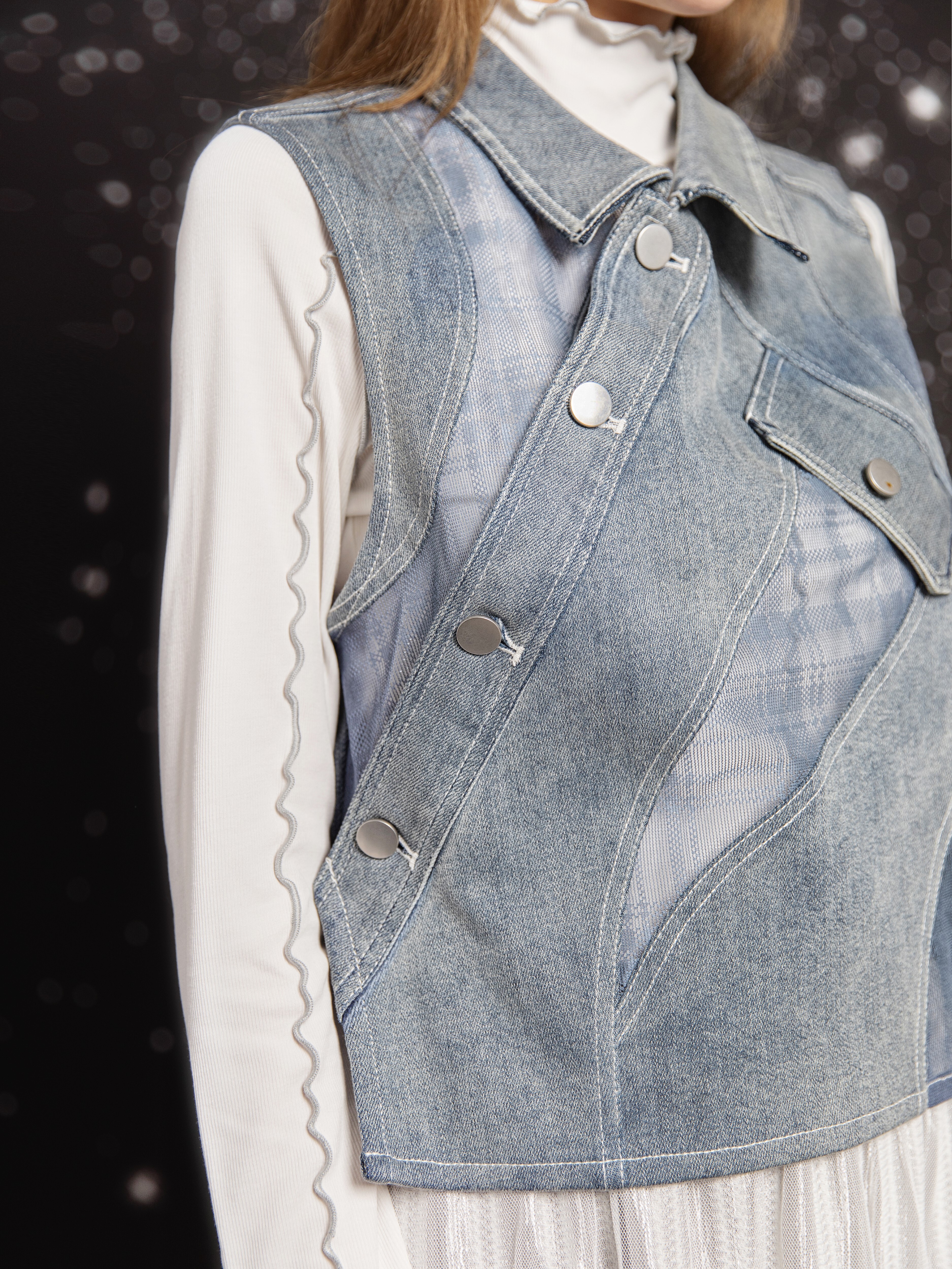 Patchwork Denim Vest Jacket - 26WRJ211D