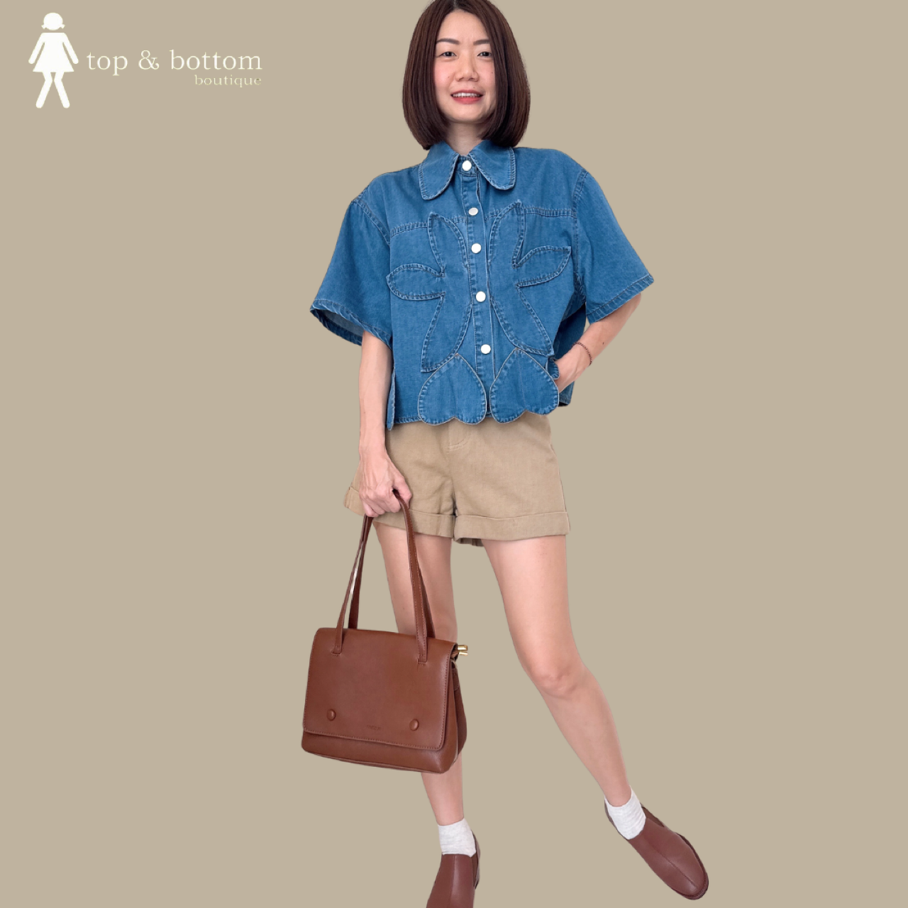 COTTON DENIM WIDE LEG SHORTS WITH BELT