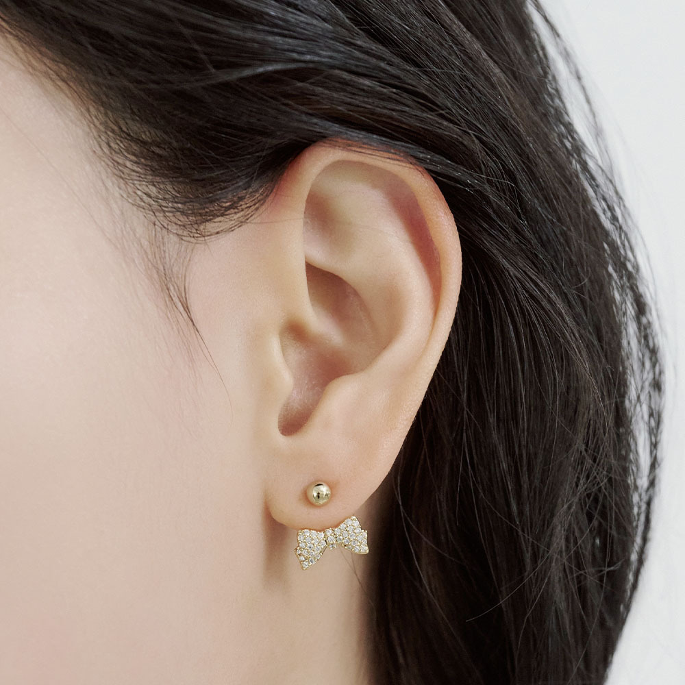 GOLDNDEAR 14KGF Ribbon and Cubic Two-Way Earrings