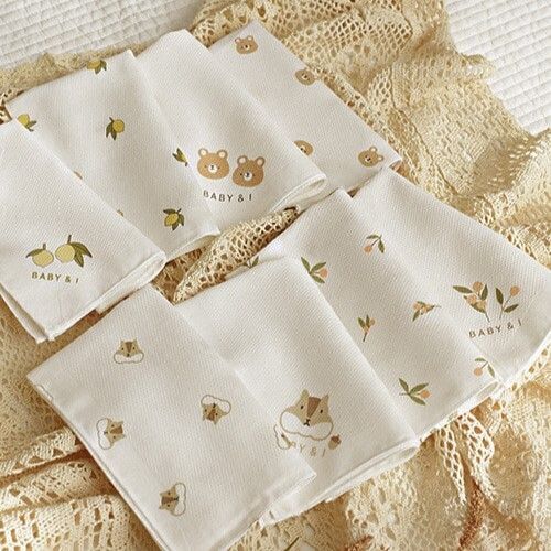 【BABY & I】Cotton Baby Gauze Handkerchief - 10pcs (35x35cm) - Squirrel Pattern