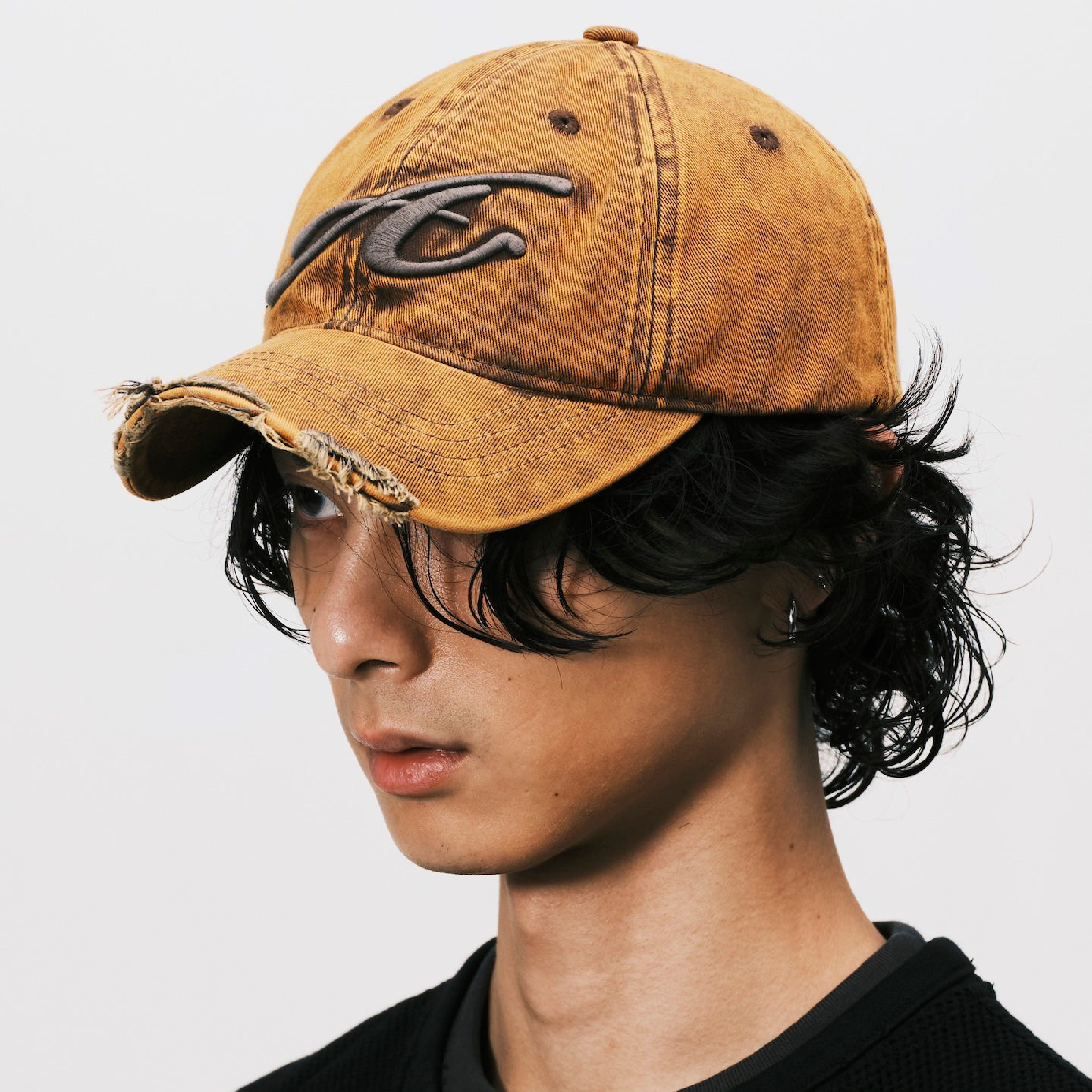 ANOWHEREMAN Raw Edge Baseball Cap - Orange