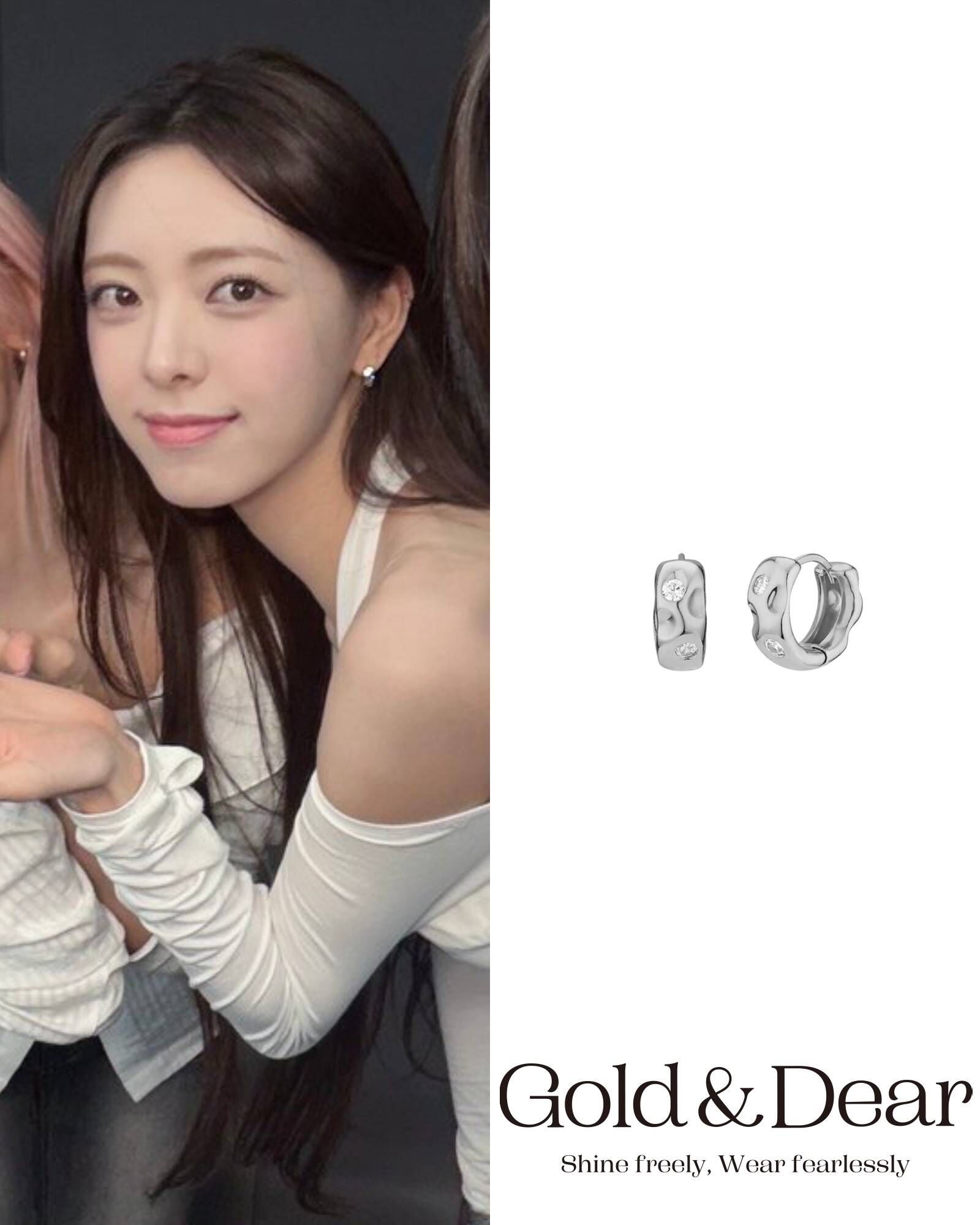 GOLDNDEAR 14KGF Bold Wave Cubic One-touch Earrings