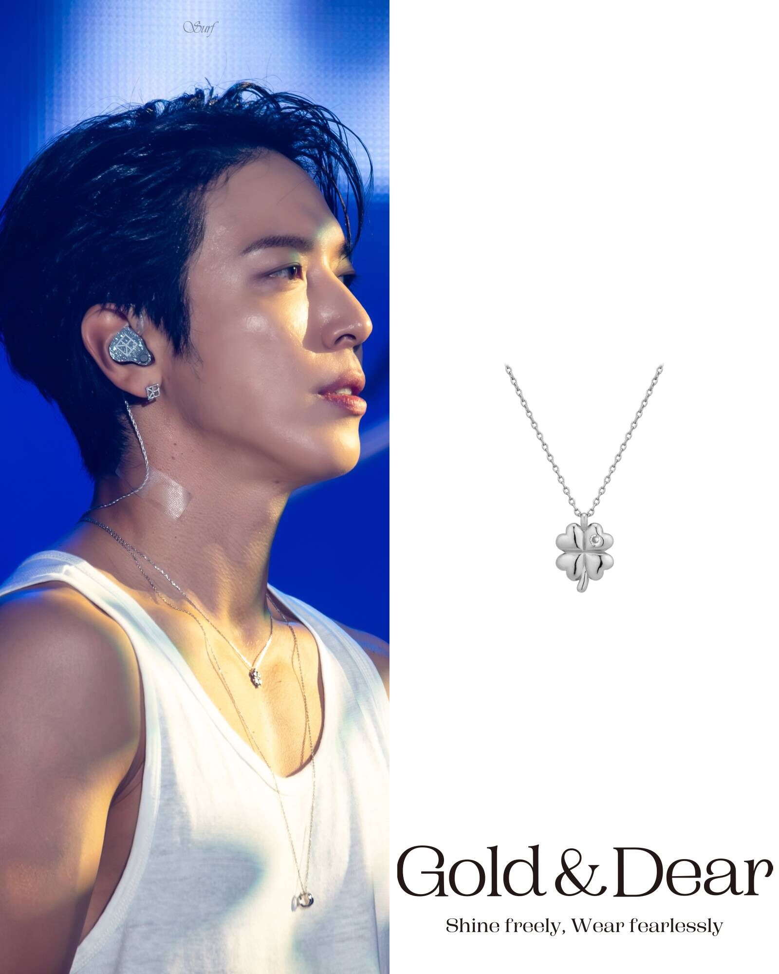 GOLDNDEAR 14KGF Lucky Clover Cubic Necklace