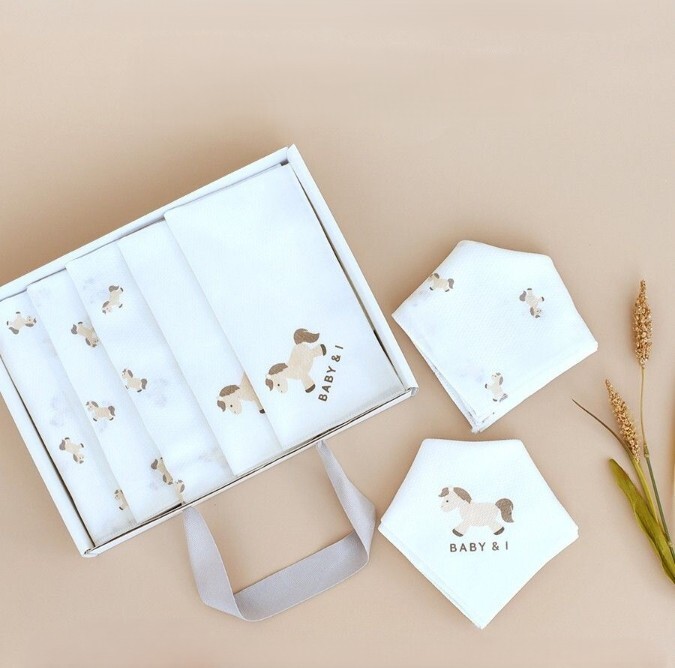 【BABY & I】Cotton Baby Gauze Handkerchief - 10pcs (35x35cm) - Horse Pattern