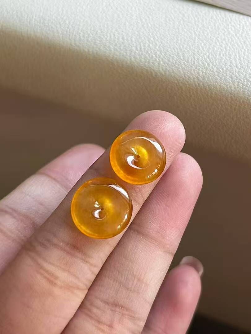 翡翠黃翡平安扣一對,天然翡翠A玉, 緬甸玉, Jade, Jadeite