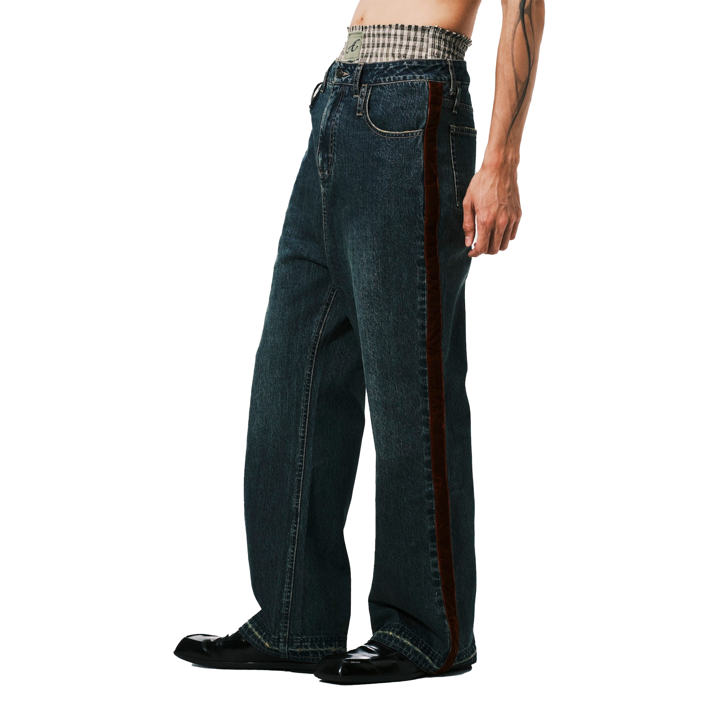 ANOWHEREMAN Stripe Boot Cut Jeans