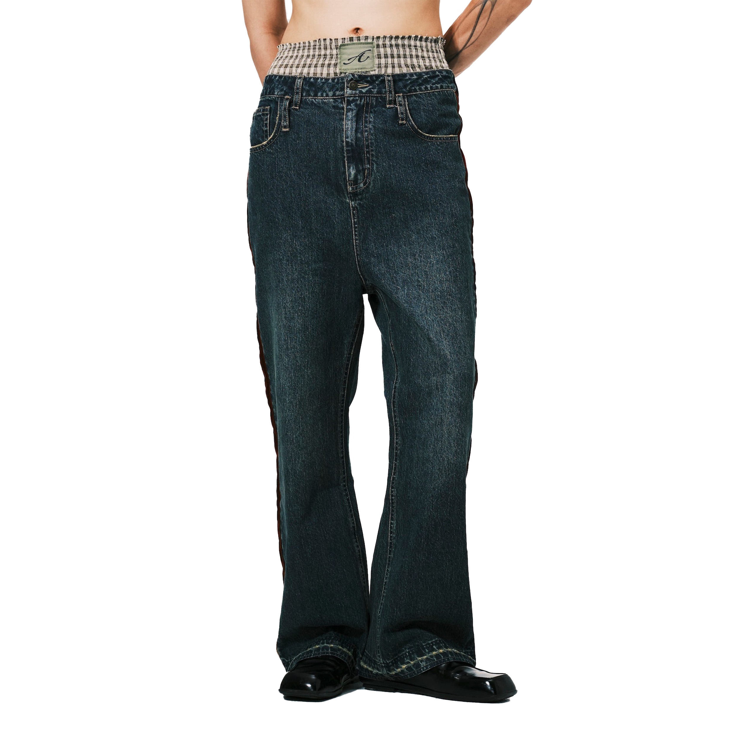 ANOWHEREMAN Stripe Boot Cut Jeans