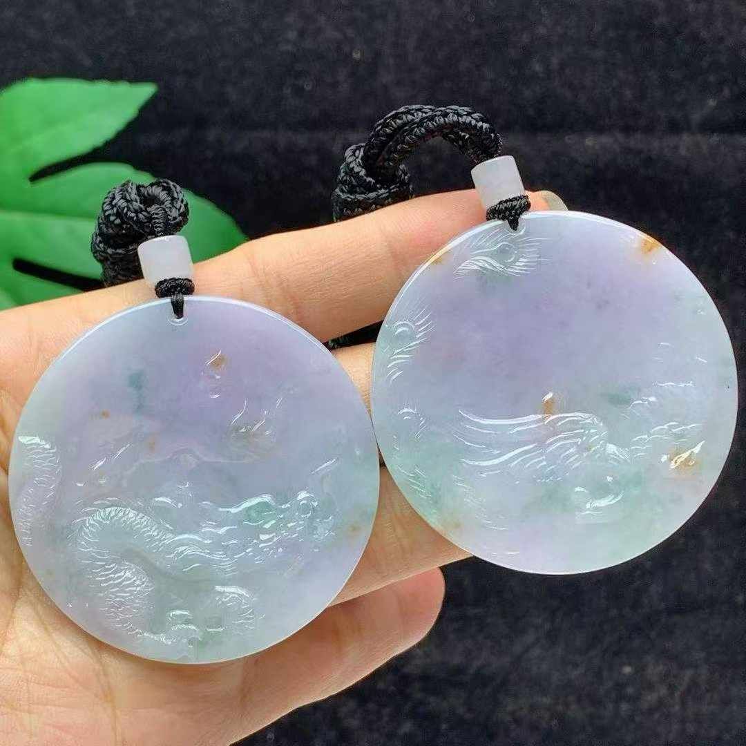 翡翠春彩龍鳳牌一對,天然翡翠A玉, 緬甸玉, Jade, Jadeite