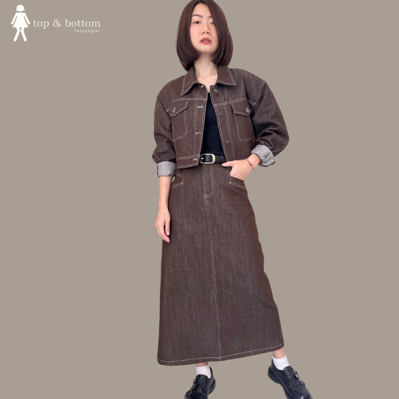 LONG SLEEVE DENIM OUTLINED POCKET SHORT JACKET