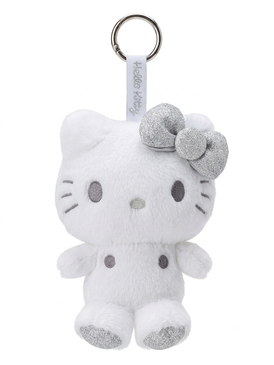 Sanrio Hello Kitty Fluffy Glitter Plush Keychain (White)