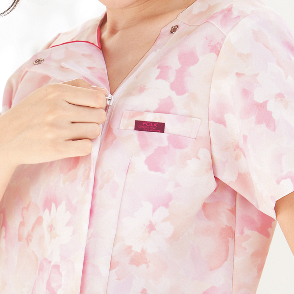 7034SC女用花紋拉鍊式刷手服