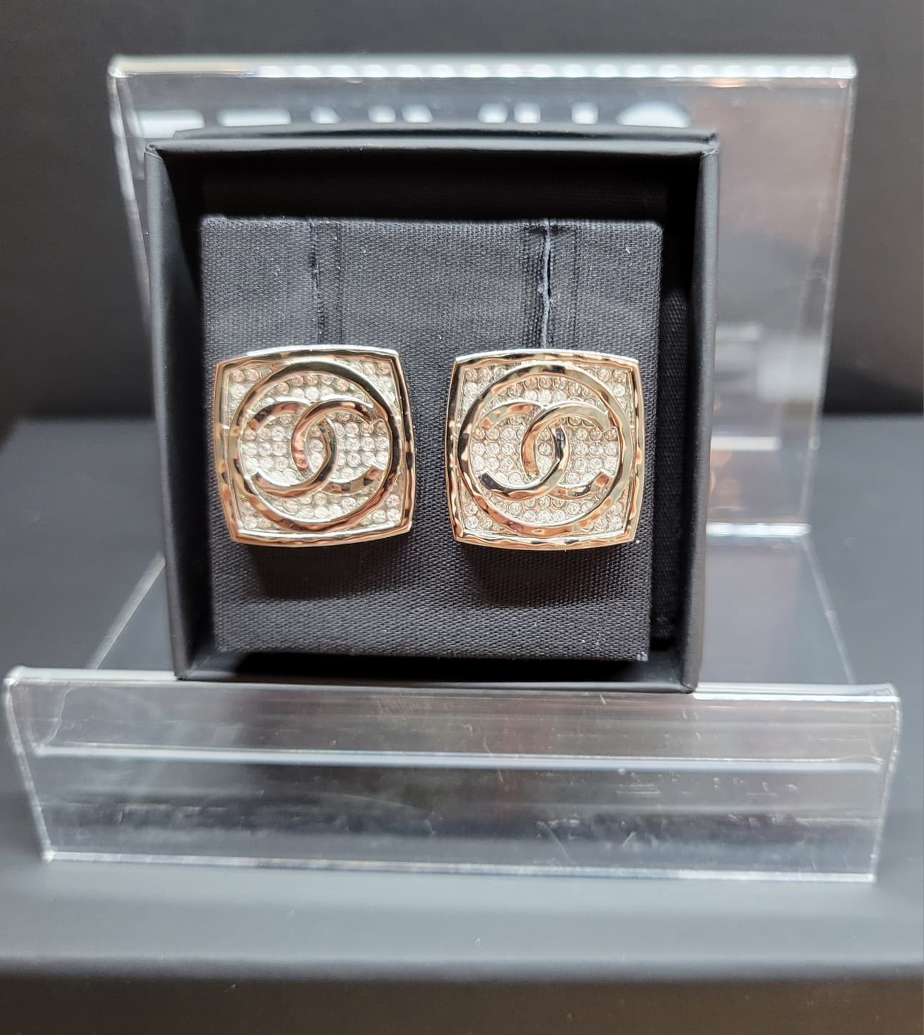 CHANEL ABB821 EARRINGS SLIVER SQUARE 2x2cm