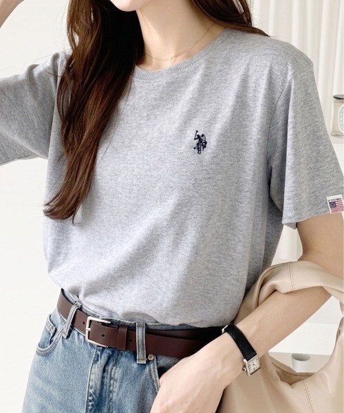 【OWN】U.S POLO 短袖 上衣 圓領 刺繡 小LOGO 線條 日本 女款 灰色 條紋 白色 黑色 奶茶 綠色 深藍 淺藍 桃紅 粉色