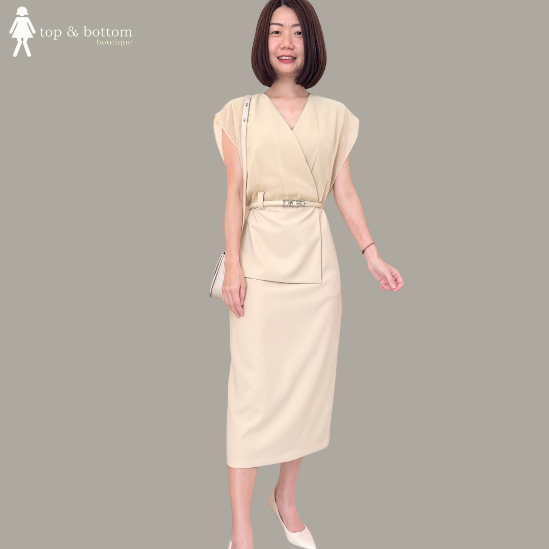 SLEEVELESS CROSS FRONT PEPLUM DRESS WITH BELT