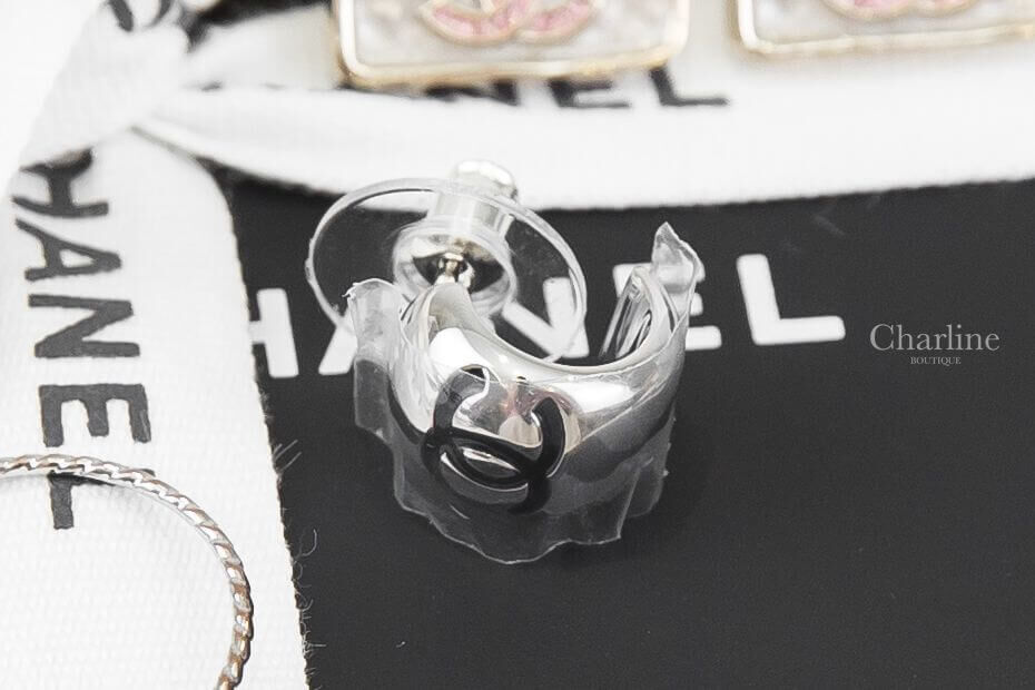Chanel Stud Earrings 銀色黑CC圓圈耳環