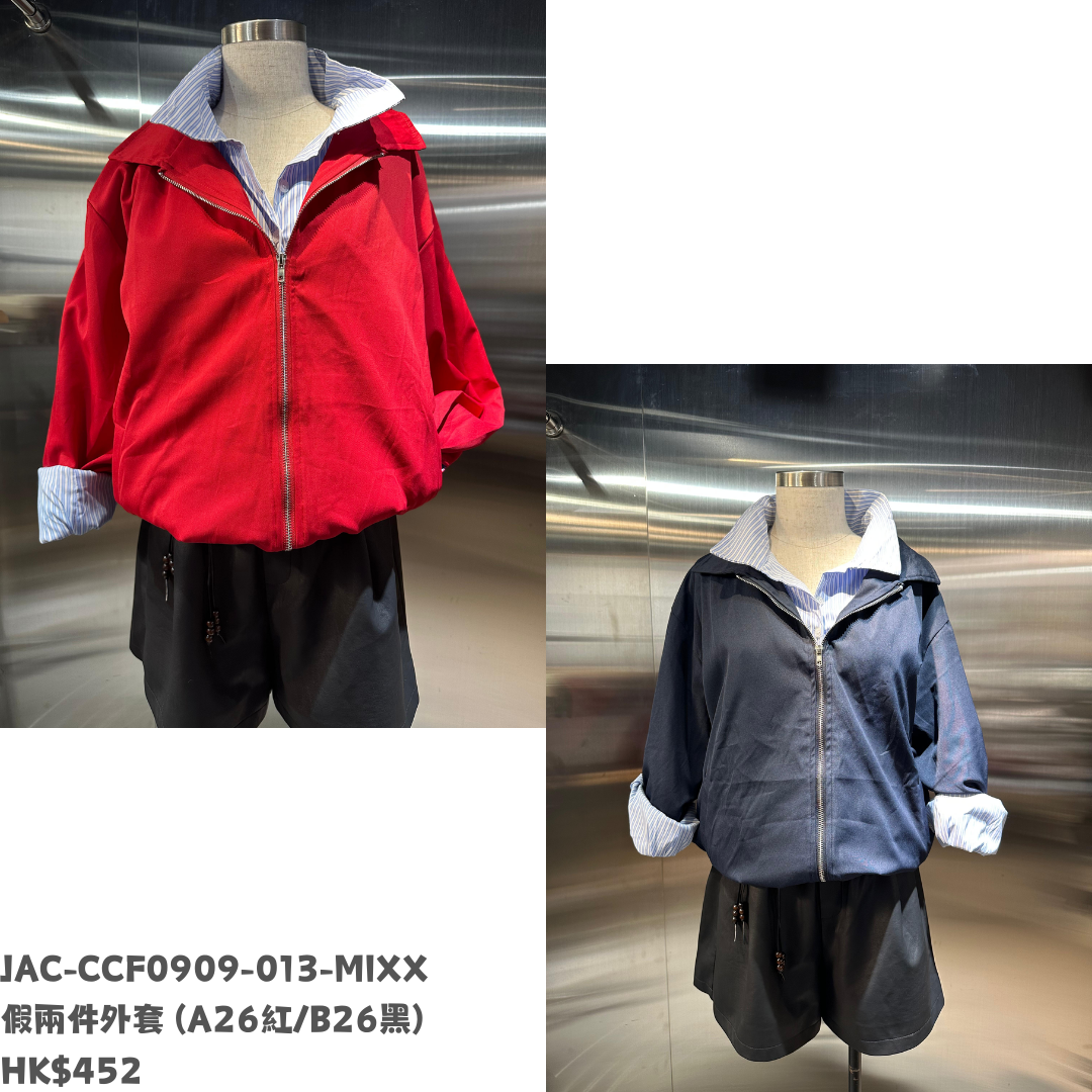 HOT-CCG0810-078 假兩件外套 黑 (A78)