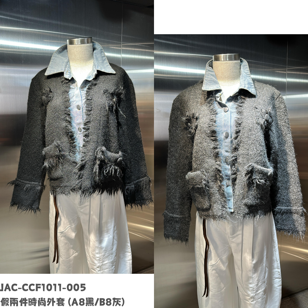 HOT-CCG0810-114 假兩件時尚外套 黑 (A114)