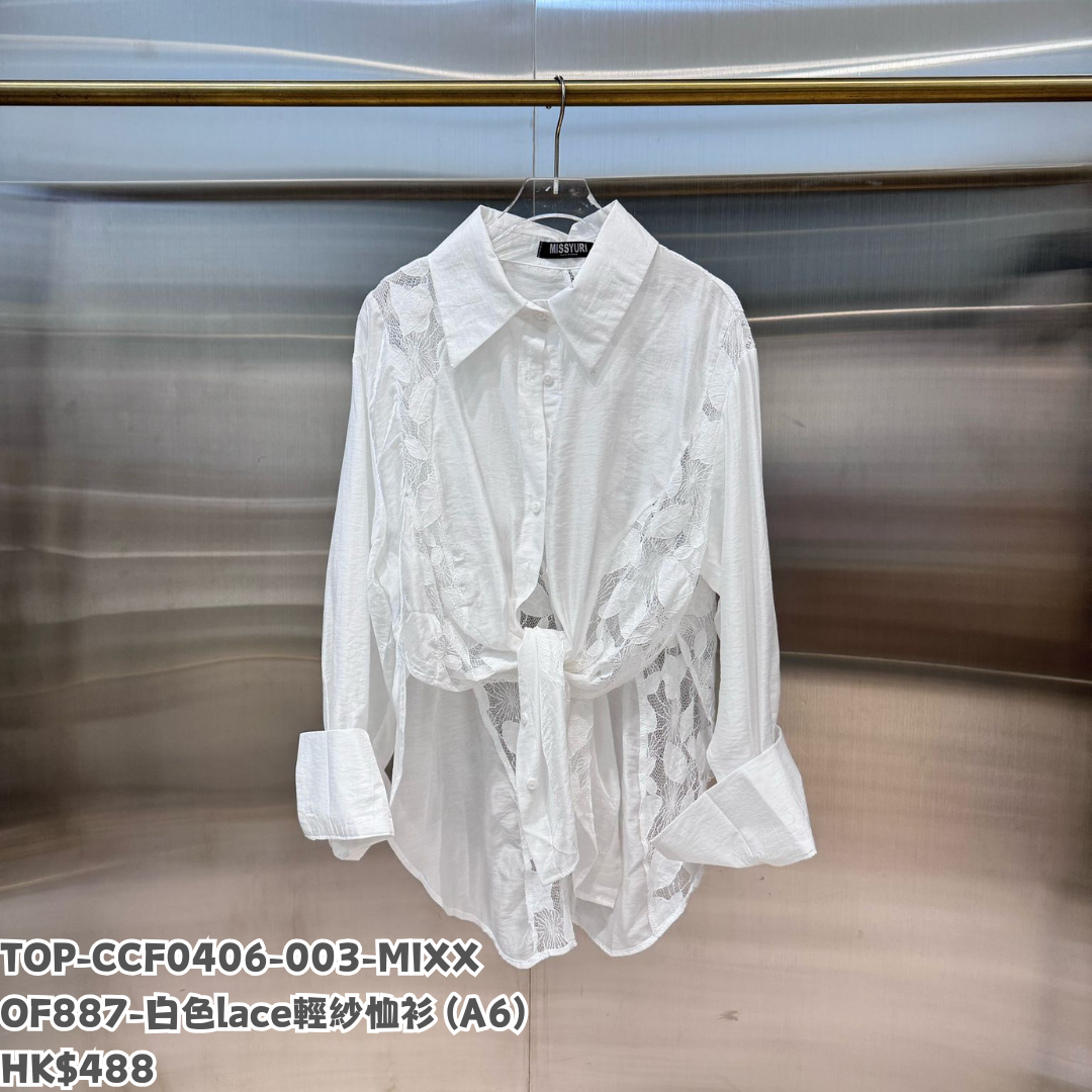 HOT-CCG0810-147 OF887-白色lace輕紗恤衫 (A147)