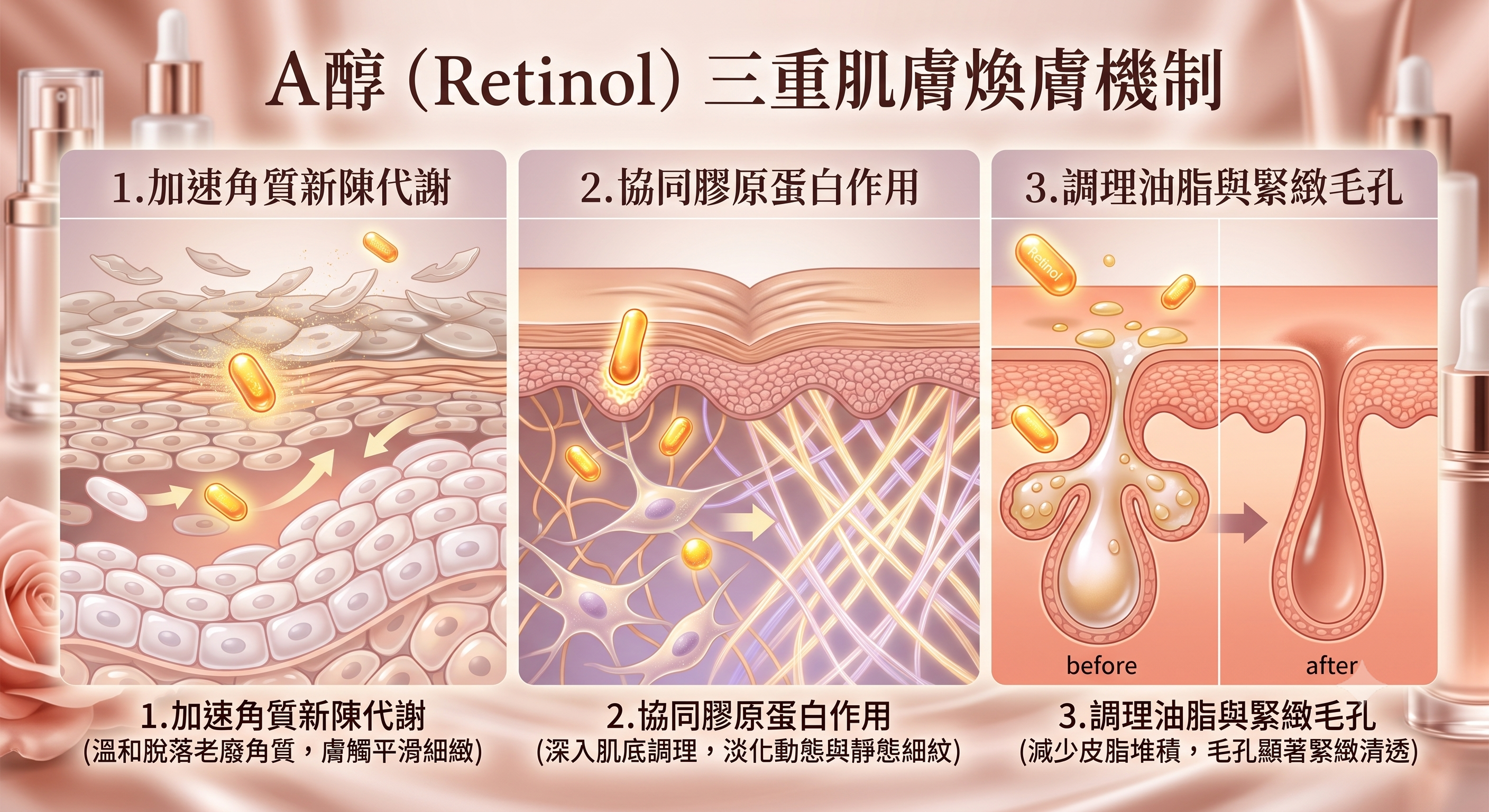 A醇作用機制與抗老功效