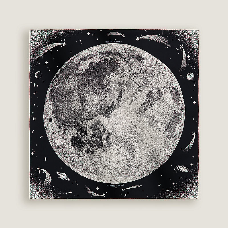 HERMES Clair de Lune scarf 70 Noir / Blanc