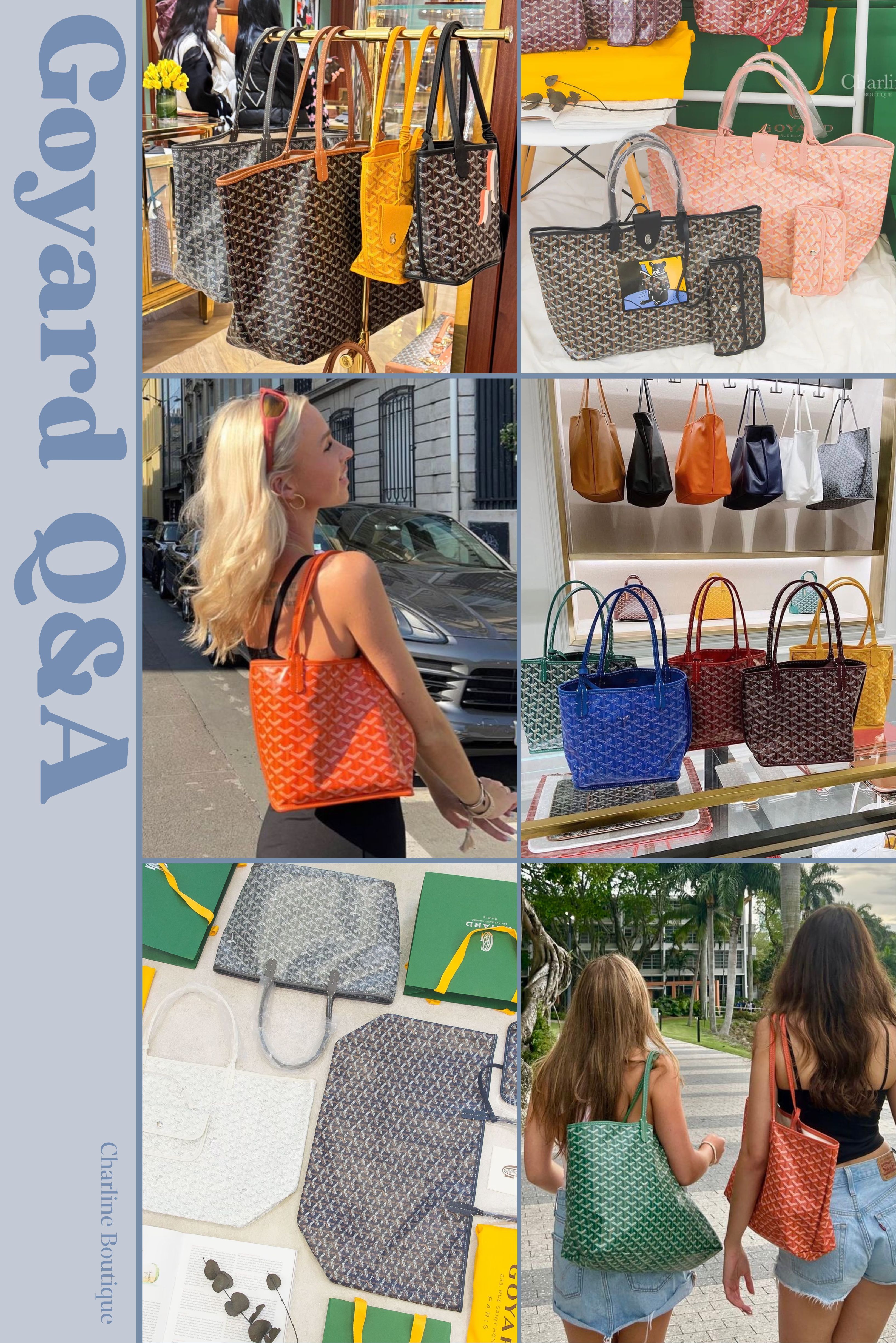 FAQ｜Goyard 托特包選購 10 大常見問題  以下是這幾年 Charline Boutique 被問到最多次的 10 個問題，小編實際整理給大家，讓你能更快找到適合自己的款式、尺寸與顏色。  重點：拉鍊有無要看款式，Saint Louis 沒拉鍊、Artois 有拉鍊。    Q1：Goyard 托特包有拉鍊嗎？ A： 不一定喔，這要看款式！最經典的 Saint Louis 走的是隨性路線，採用開放式設計，沒有拉鍊也沒有磁吸扣，但包包裡面附有一個可拆卸的小型皮革收納包（子母包），可以放卡片、零錢或鑰匙。另一款也很紅的 Artois 就是拉鍊設計，四角還有皮革加厚包邊，材質更硬挺，適合重視隱私與安全性的人。  我們常遇到客人擔心沒拉鍊沒安全感，如果你平常很常搭捷運或去人多的地方，直接選有拉鍊的 Artois 就對了；如果還是偏愛 Saint Louis 的輕盈軟塌感，也可以自己加購一個有拉鍊的「包中包」來解決，兩種需求都有解法，重點是先想清楚自己平常在不在意開放式包口這件事。  重點：PM／GM／Mini 三種尺寸分別對應通勤、旅行、輕裝出門。    Q2：Goyard 托特包有什麼尺寸？ A： 以最具代表性的 Saint Louis 系列來說，主要分 PM（小／中號）跟 GM（大號），而 Anjou 這種系列則另外有出 Mini（迷你款）。  PM：約長34 × 寬15 × 高28cm，上班、逛街最剛好，裝得下 A4、iPad 跟水壺。  GM：約長40 × 寬20 × 高32cm，容量超大，放筆電、外套或當作兩天一夜的旅行袋、媽媽包都超好用，男生揹也很好看。  Mini：約長19.5 × 寬10 × 高19.5cm，適合平常出門東西不多，想用小包點綴造型的人。  選購小建議：通勤首選 PM；東西超多或要旅行選 GM；喜歡輕裝出門約會就挑 Mini。  重點：Saint Louis 帆布夠軟可以折，但要避開皮革部位和長期重壓。    Q3：Goyard 托特包可以折起來收嗎？ A： 可以的！Goyard 最經典的 Goyardine 塗層帆布非常輕軟，像 Saint Louis 就可以順著帆布自然對折成較扁平的狀態，放進防塵袋或行李箱帶出國。  但千萬不要「長期死折」或在上面壓重物，皮革提把跟飾邊的地方也要避開硬折，這是最容易被忽略的地方。小編自己是習慣在不用的時候塞乾淨的填充物撐起包型，再放通風處收好，包包壽命明顯差很多。  重點：新手首推 Saint Louis PM，其他需求依款式細分。    Q4：第一次買 Goyard 要選哪一款？ A： 新手入門，我們絕對首推經典的 Saint Louis PM！它完美展現了 Goyard「輕盈、超耐裝」的品牌靈魂，加上附贈的小收納包，實用度非常高。  如果你的需求比較明確：在意安全性就選有拉鍊的 Artois PM；喜歡包包有挺度又想雙面背，選 Anjou Mini；只是想買個輕便小包，Plumet 信封包也是個好入手的選項。真的不用一開始就衝最大或最特別的款式，先從日常使用率最高的開始，之後想加購第二顆再慢慢挑就好。  想看實拍或確認現貨狀況，也可以直接私訊我們的 LINE 👉 https://lihi1.com/y4xM8，我們會依照你想要的款式、尺寸、顏色幫忙確認。  重點：經典黑跟質感灰最百搭，白色美但需要花心思保養。    Q5：Goyard 哪個顏色最百搭？ A： 絕對是經典黑（Black/Tan）與質感灰（Grey）！  經典黑：黑色帆布配棕色皮革，復古又耐髒，幾乎是零失誤的百搭王者，在二手市場的保值度也很高。  質感灰：比黑色多了一份輕盈的現代感，自帶高級清冷氣質，一年四季揹都不突兀，男女皆宜。  如果你懶得想怎麼搭配，這兩色閉眼入就對了。當然，想要一點知性氣息可以考慮海軍藍；白色雖然仙氣滿滿，但真的滿容易髒的，比較適合願意花時間保養的人。  重點：喜歡低調老牌歐洲皮具的話，Moynat、Fauré Le Page、Valextra 都值得看看。    Q6：有類似 Goyard 的品牌嗎？ A： 有的，如果你喜歡這種低調奢華（Quiet Luxury）的歐洲老牌皮具，可以參考這幾個品牌：  Moynat：比 LV 還早創立的巴黎老牌，老花圖案也是幾何風格，但包身通常比 Goyard 更硬挺，細節非常精緻。  Fauré Le Page：招牌是「龍鱗紋帆布」，跟 Goyard 的 Y 字紋有異曲同工之妙，這牌子懂的人才懂，揹出去別有一種神秘感。  Valextra：如果你其實不執著於「老花」，而是喜歡極簡無 Logo 的頂級皮件，這個被稱為「義大利愛馬仕」的品牌絕對會是你的菜。  重點：想找其他托特包，Dior Book Tote、Loewe、Loro Piana 各有各的風格。    Q7：除了 Goyard，還有什麼品牌的托特包推薦？ A： 托特包的選擇真的非常多！想找輕便耐操又親民的，Longchamp Le Pliage 尼龍包絕對是國民神包；追求高調華麗的造型感，可以看 Dior Book Tote，刺繡工藝真的很美；喜歡都會率性感，推薦 Saint Laurent Rive Gauche；如果是去海島度假或喜歡文藝氣息，Loewe 的編織包或 Anagram 是首選；至於偏好「老錢風（Old Money）」極致低調質感的，Loro Piana 絕對不會讓你失望。  重點：LV、Dior、CELINE、Gucci、Fendi 是老花圈另外五大常見選項。    Q8：除了 Goyard，還有哪些老花品牌推薦？ A： 精品老花真的是一個大坑，每家都有自己的死忠粉絲：  Louis Vuitton：最經典的 Monogram，自帶濃厚的旅行底蘊，耐操度一流。  Dior：Oblique 緹花散發出一種復古優雅的文藝氣息。  CELINE：凱旋門老花（Triomphe Canvas）這幾年紅到不行，有一種法式俐落的高級感。  Gucci／Fendi：雙 G 跟雙 F Logo 辨識度極高，喜歡街頭潮流或摩登前衛風格會很適合。  重點：Goyard 設計中性、沒有浮誇 Logo，男生揹起來很有品味。    Q9：Goyard 適合男生嗎？ A： 非常適合！Goyard 的設計其實超級中性，因為沒有浮誇的大 Logo，帆布又輕，男生揹起來有一種「不費力就很有品味」的感覺。像球星 Haaland、貝克漢，還有饒舌歌手 A$AP Rocky 私下都很愛拿 Goyard。  男生日常通勤推薦 Alpin 後背包或 Rouette 郵差包；如果有健身或短程出差的需求，直接拿一個 Saint Louis GM 或是 Boston、Barrel 旅行袋，隨手一提就帥氣度破表！  重點：官方不用配貨，缺貨才是最大魔王關卡。    Q10：Goyard 包包需要配貨嗎？ A： 嚴格來說，Goyard 官方是「不需要配貨」的。只要專櫃現場有貨，像 Saint Louis 這種經典款通常可以直接結帳，不用像買愛馬仕那樣非得先買小皮件湊額度。  那為什麼很多人會覺得要配貨？其實是因為「實在太缺貨了」！像 Hobo 流浪包或一些限定色，一進貨就被秒殺，為了防止大量代購掃貨，熱門款有時會優先留給有消費紀錄的熟客。老實說，買 Goyard 最大的魔王關卡往往是「熱門色跟尺寸永遠碰不到現貨」。  如果不想去專櫃碰運氣或浪費時間排隊，直接找值得信任的代購幫忙尋找，其實是最省時省力的好選擇。想確認現貨的朋友，歡迎加 LINE 詢問 👉 https://lihi1.com/y4xM8，我們可以幫你留意熱門款和特殊色的到貨狀況。