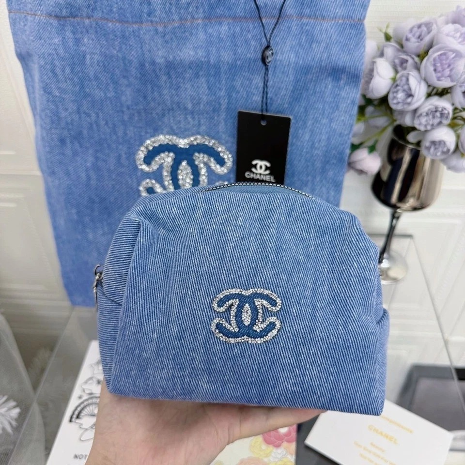Chanel VIP贈品牛仔化妝袋Tote (2件套)
