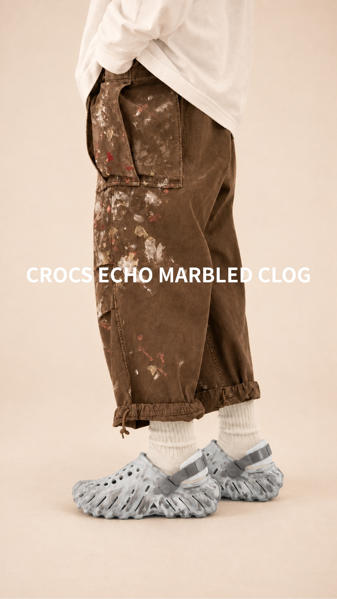 Crocs Echo Marbled Clog 男鞋 女鞋 灰白色 波波 克駱格 休閒 洞洞鞋 涼拖鞋 208454-1NL