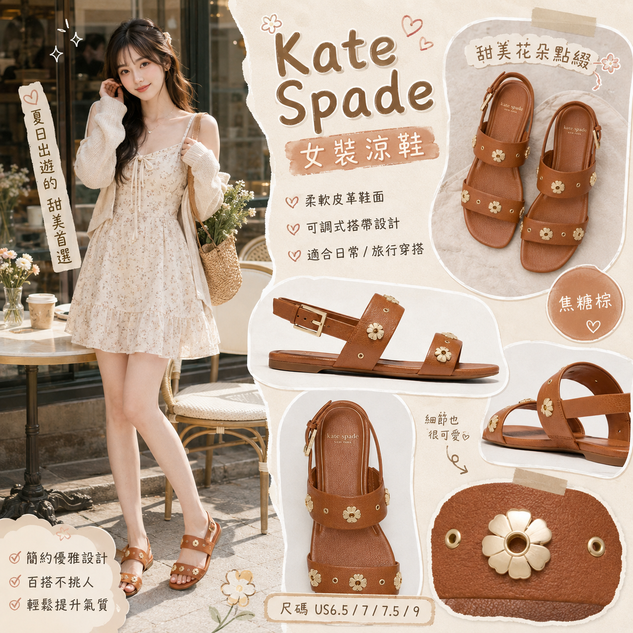 【預購】Kate Spade H0807505 Spade Flower 女裝涼鞋 (啡色)