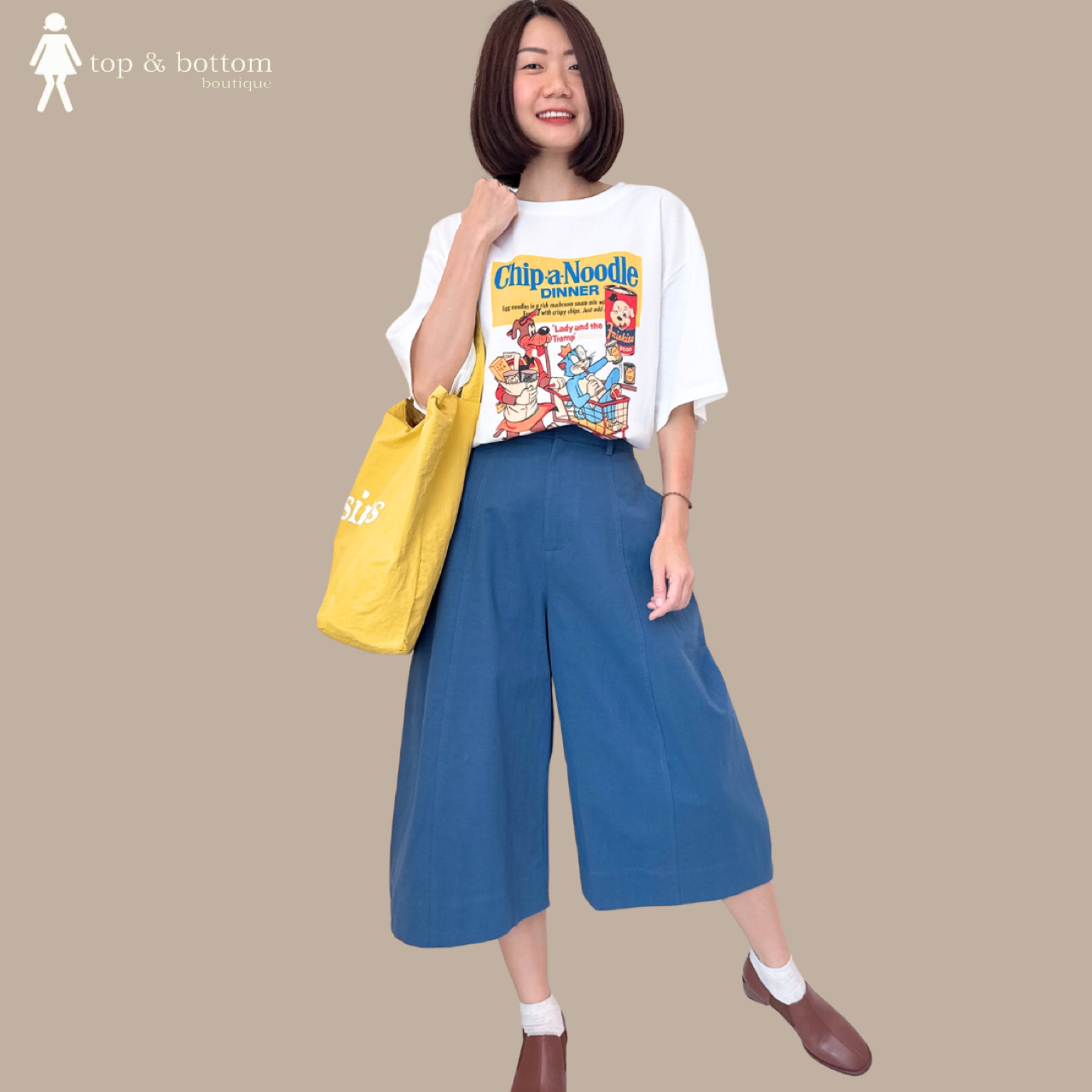 SHORT SLEEVE PRINTED LONG TEE WITH TOTE BAG