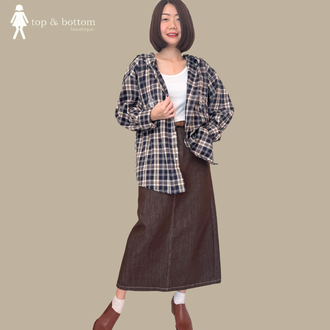 CHECKED HOODY LONG SHIRT
