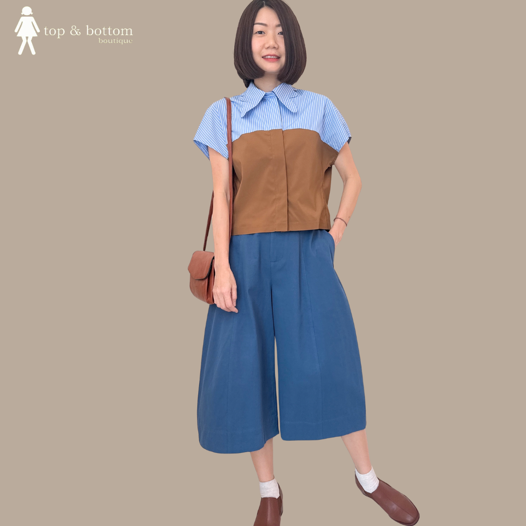 V SLEEVE STRIPED & PLAIN COLLAGE SHIRT