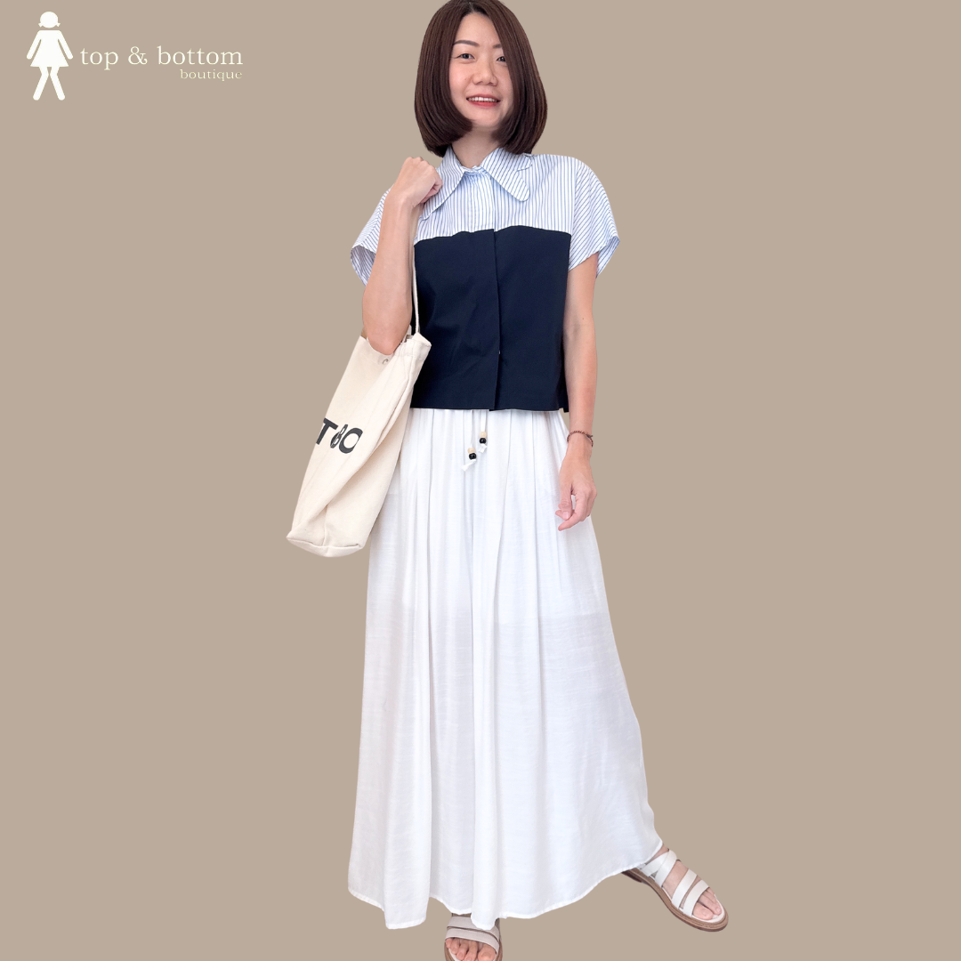 V SLEEVE STRIPED & PLAIN COLLAGE SHIRT