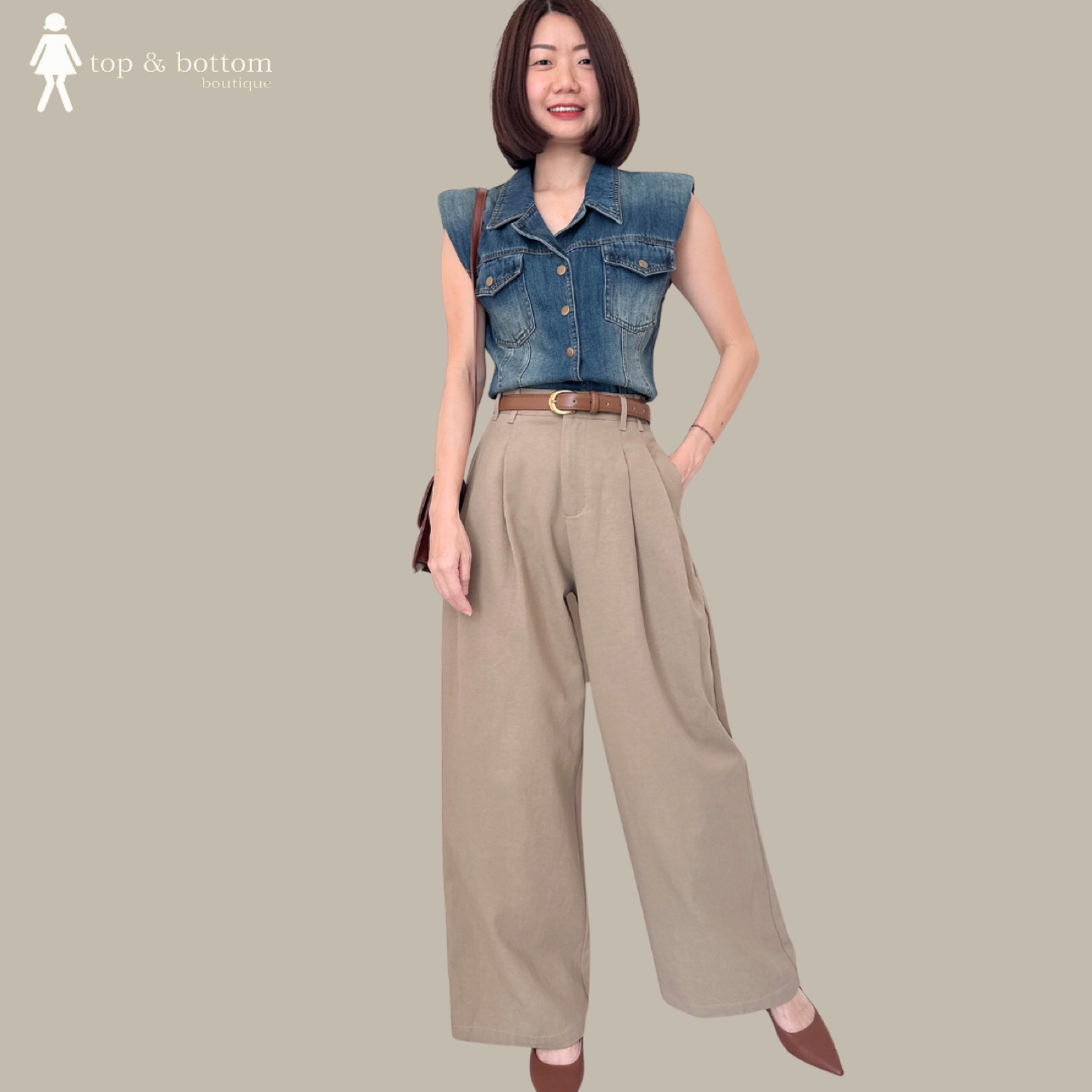 SLEEVELESS DENIM POCKET BUTTON DOWN BLOUSE