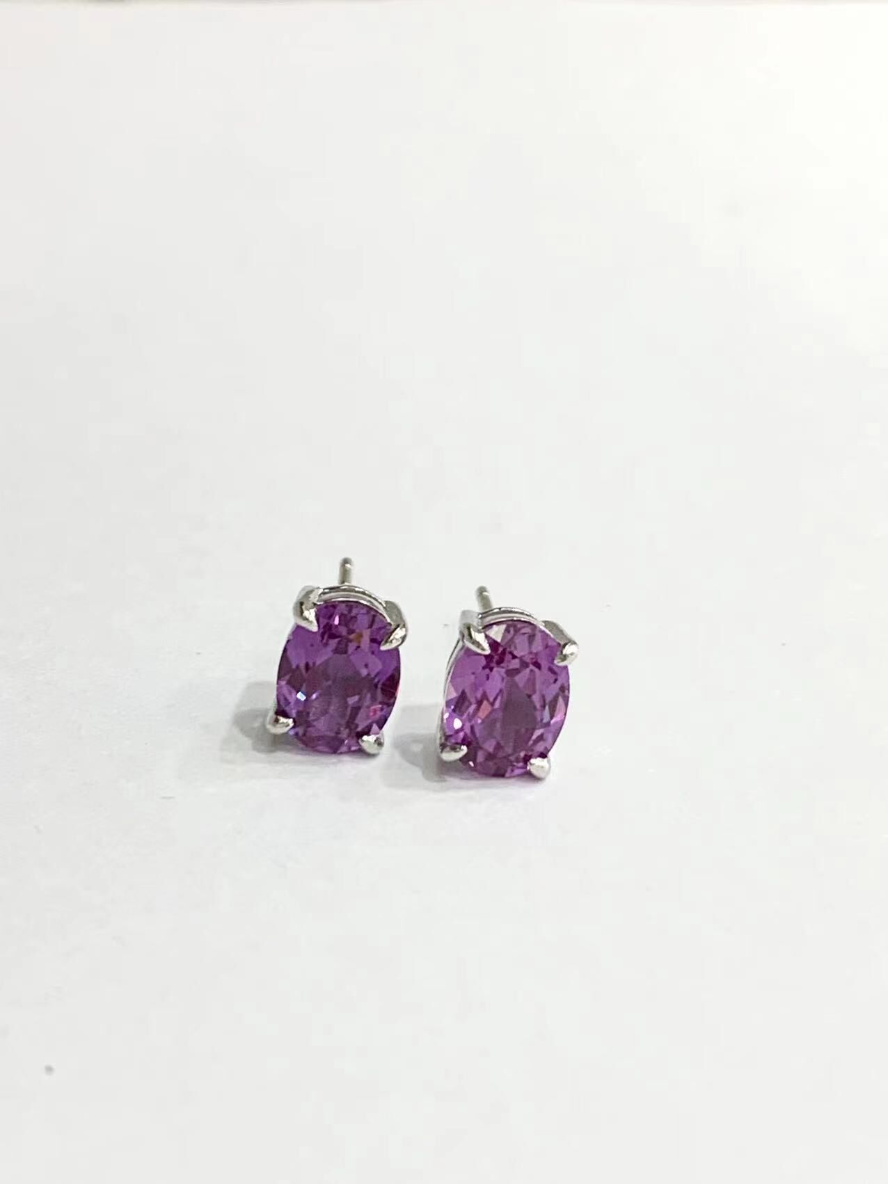 (I1) 培育紫藍寳耳釘6*8MM(S925銀)(包證書) #CE064 #1809STA