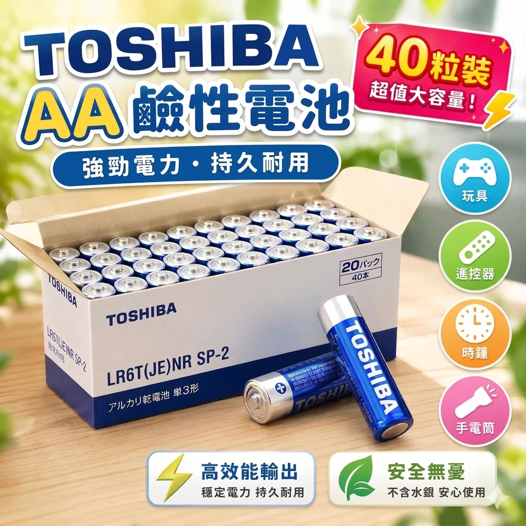 【現貨】AQ120102 TOSHIBA AA 鹼性電池 (40粒裝)