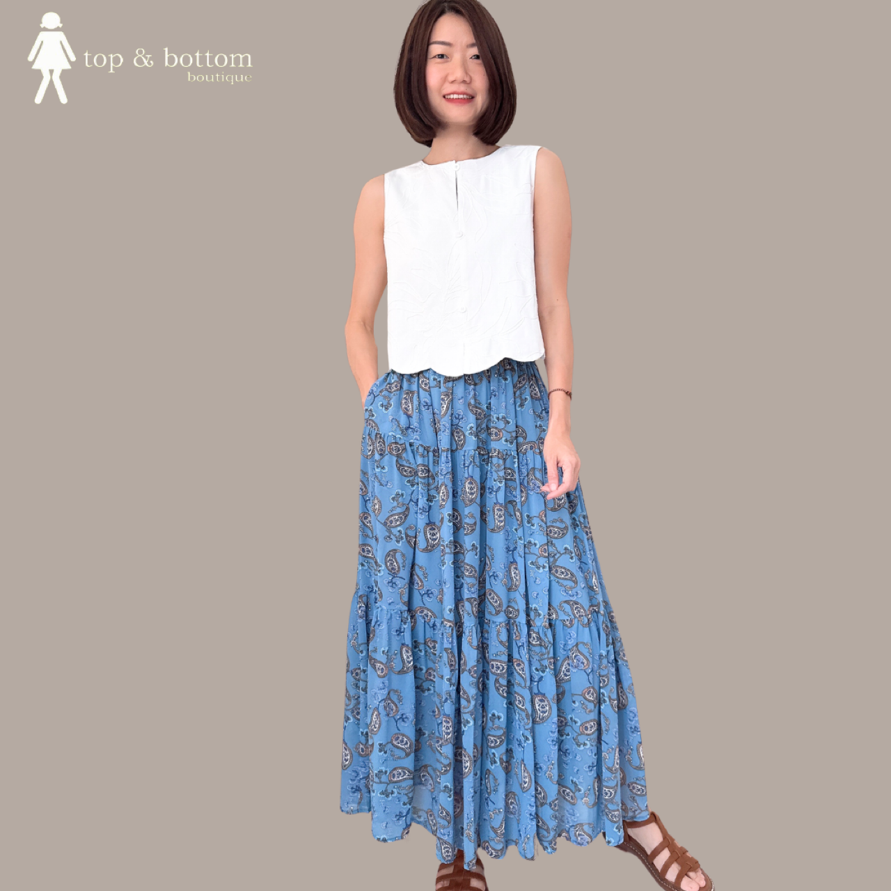 ELASTIC WAISTED PRINTED LONG SKIRT
