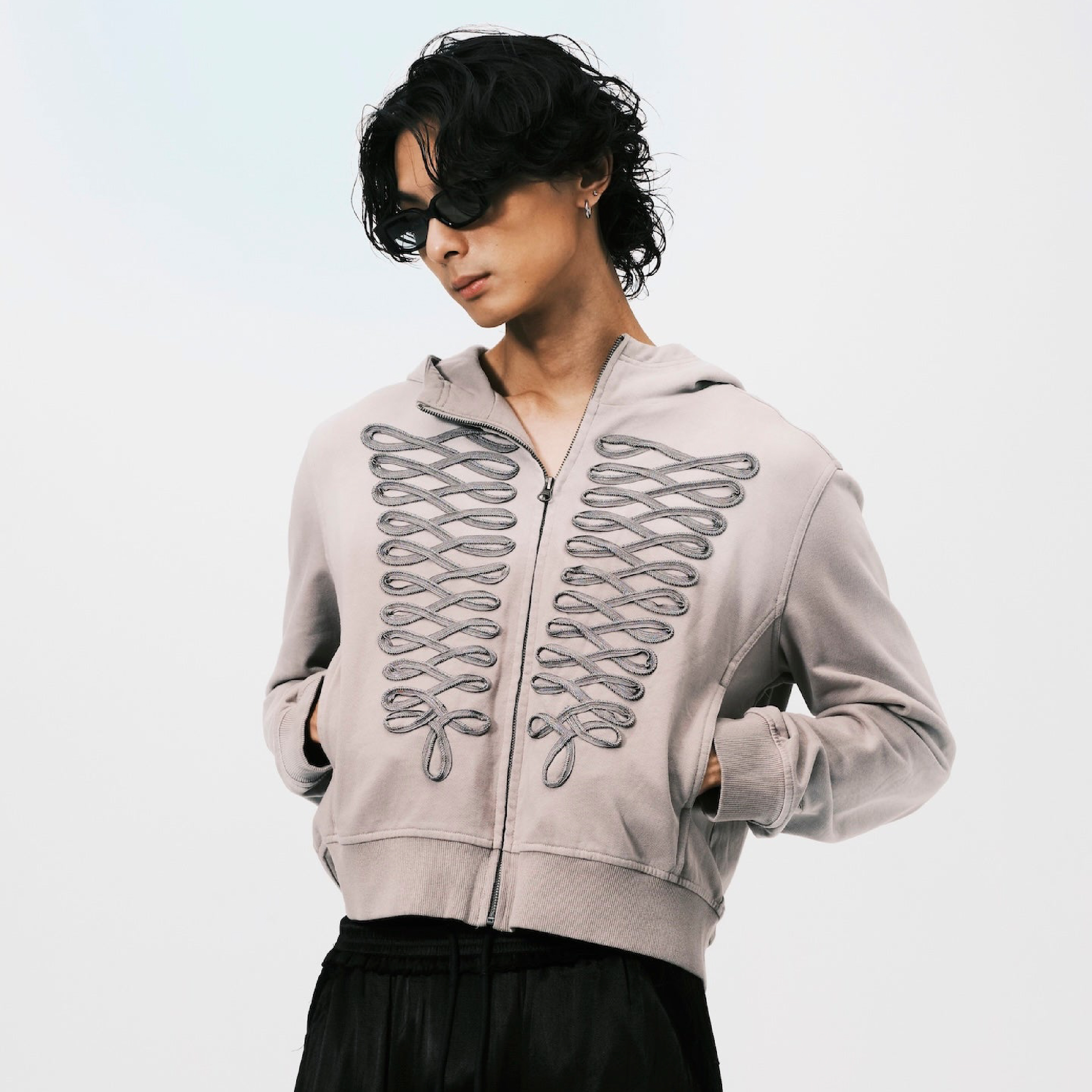 ANOWHEREMAN Washed Napoleon Zip Hoodie