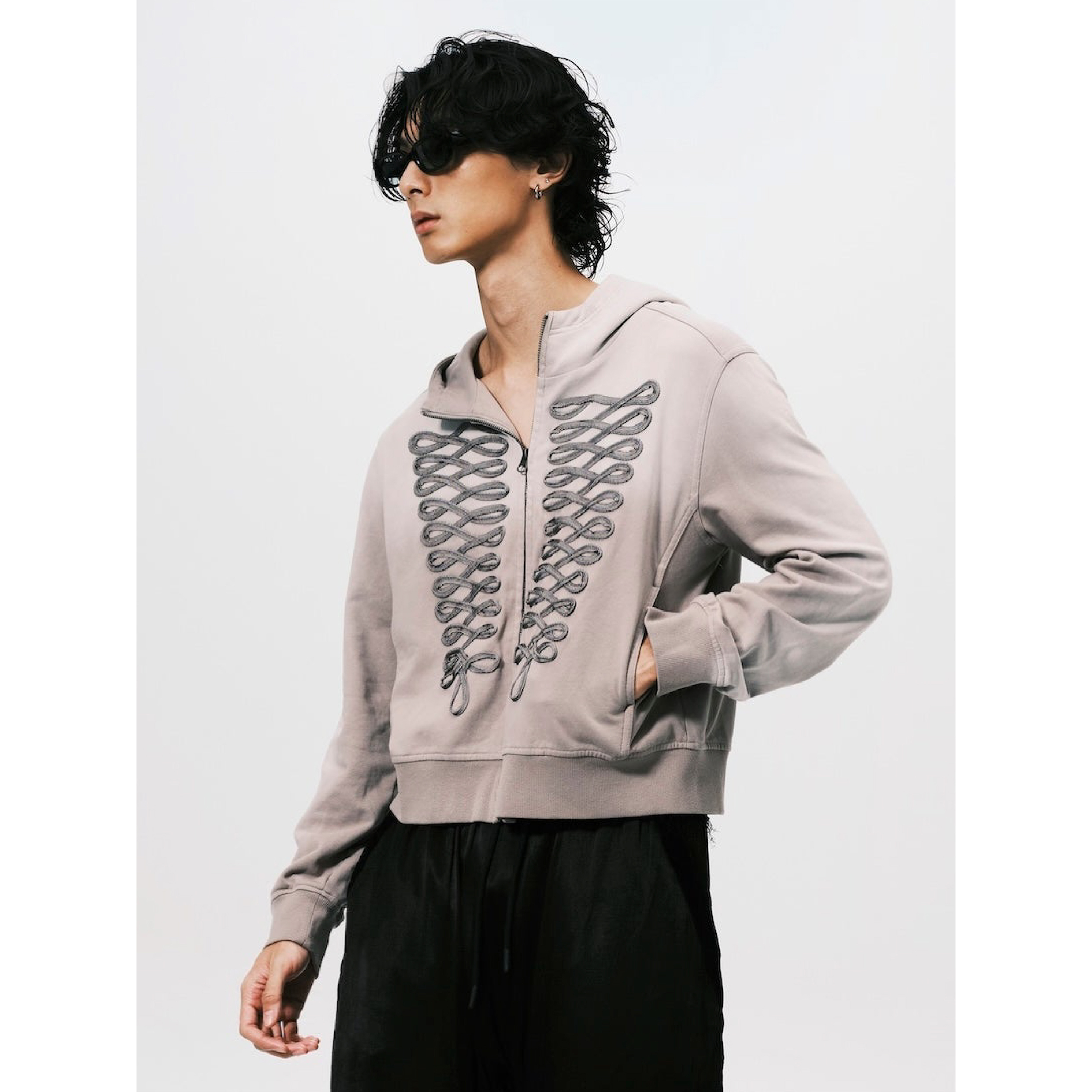 ANOWHEREMAN Washed Napoleon Zip Hoodie
