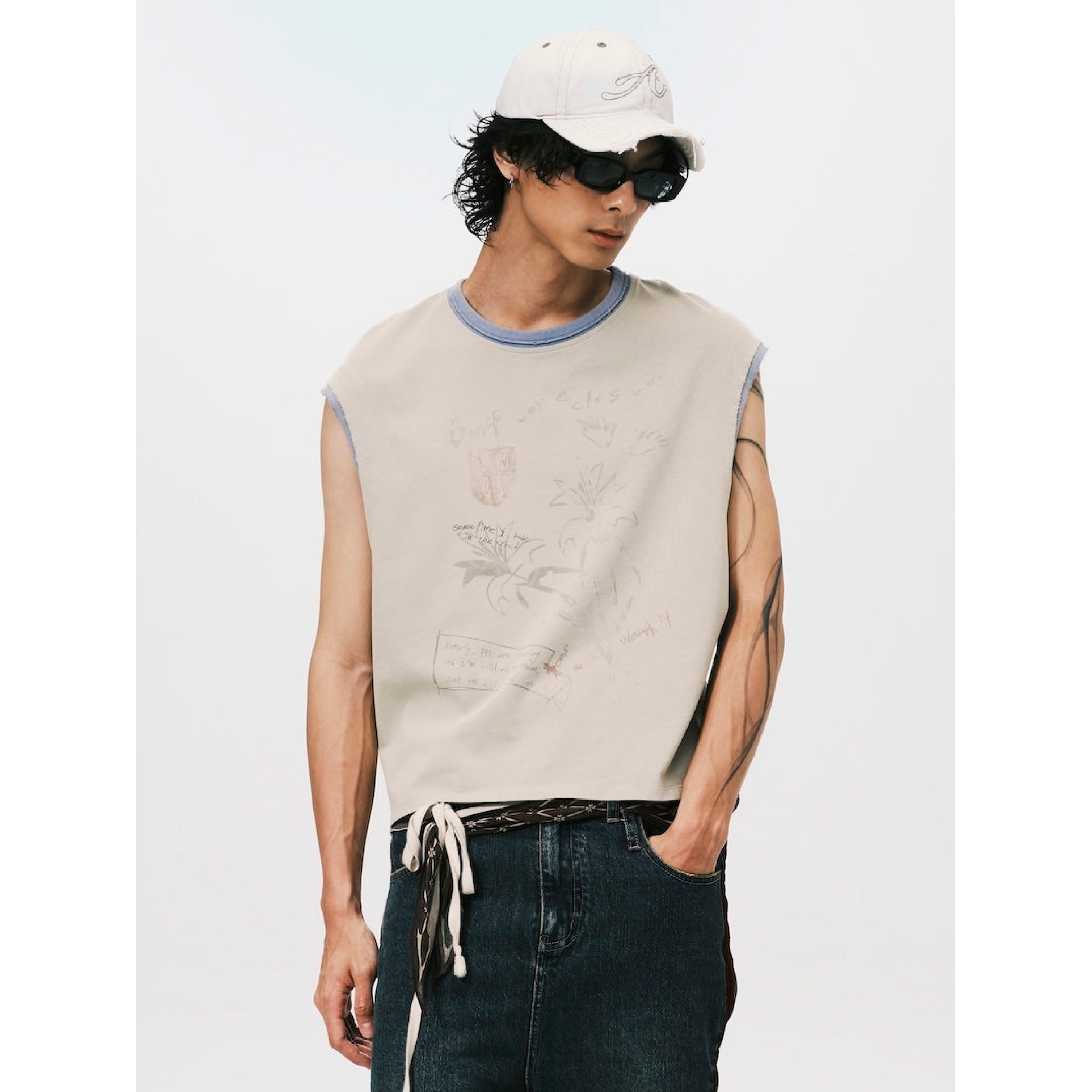 ANOWHEREMAN Sketch Print Sleeveless Top