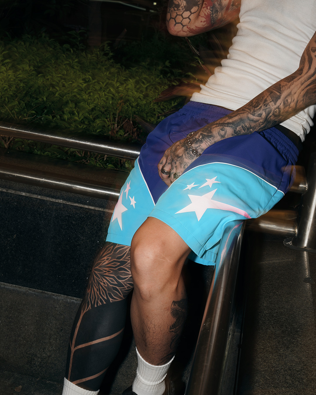 MTA｜Tonal Panel Nylon Track Shorts (Blue)
