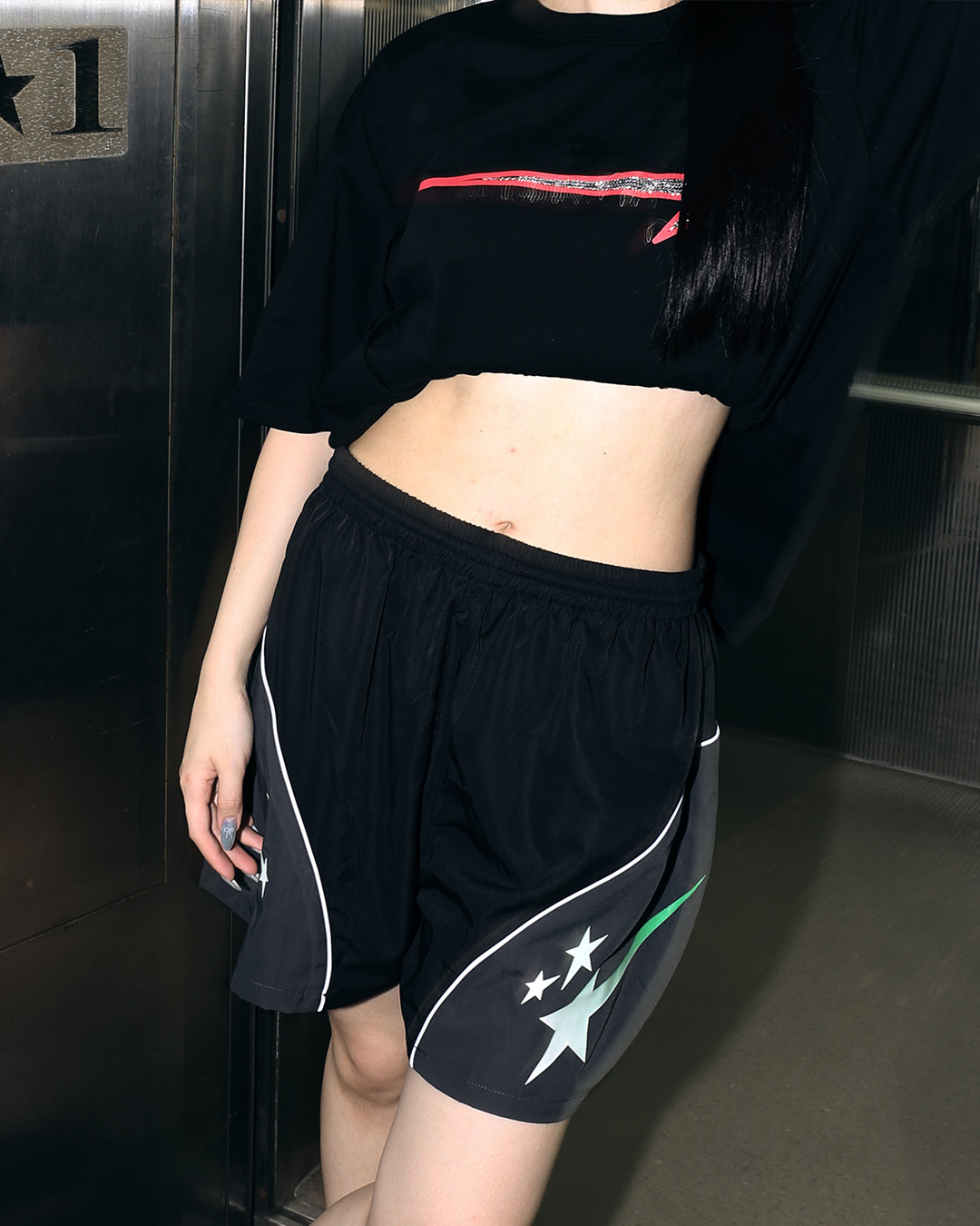 MTA｜Tonal Panel Nylon Track Shorts (Black)