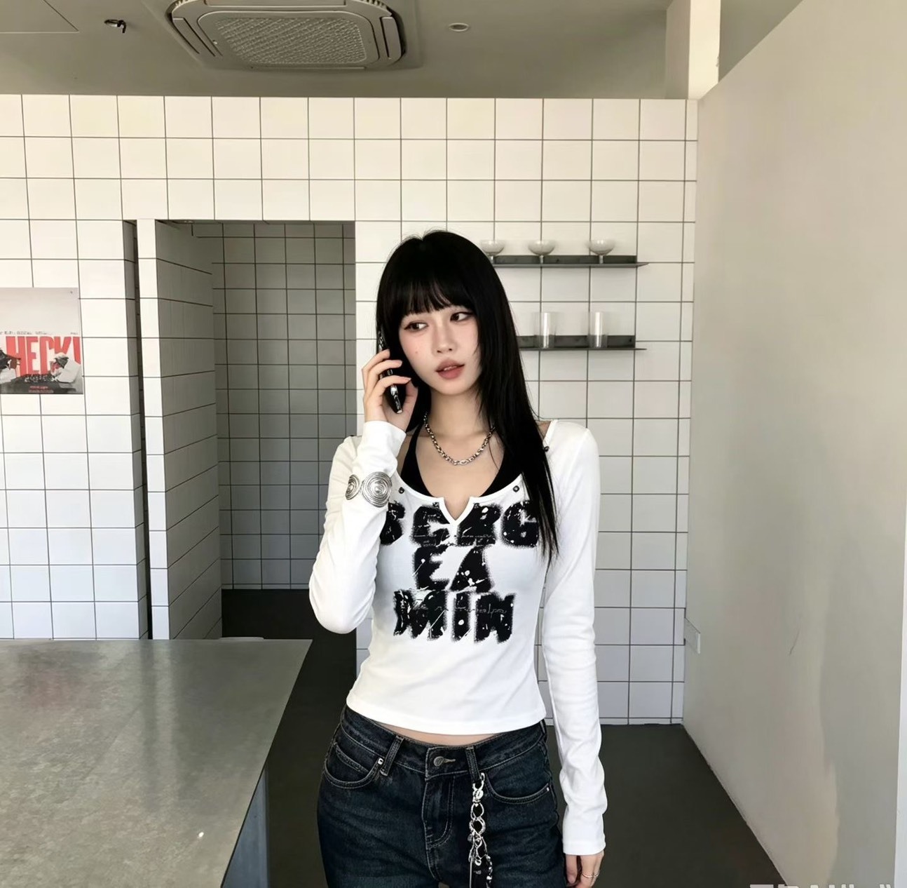 (GOAL) 美式假兩件掛脖薄長袖 8678
