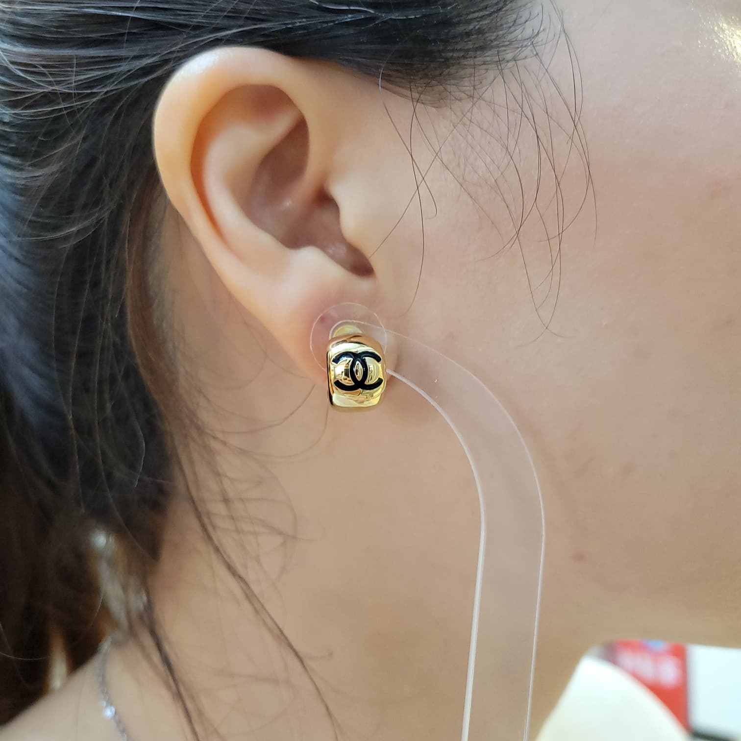 CHANEL ABI112 EARRINGS GOLD HALF CIRCLE