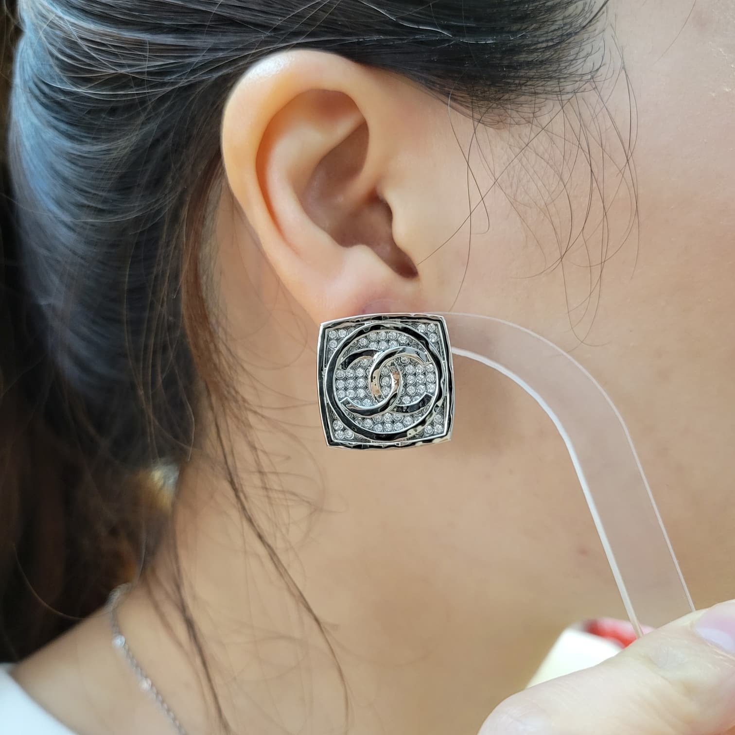 CHANEL ABB821 EARRINGS SLIVER SQUARE 2x2cm