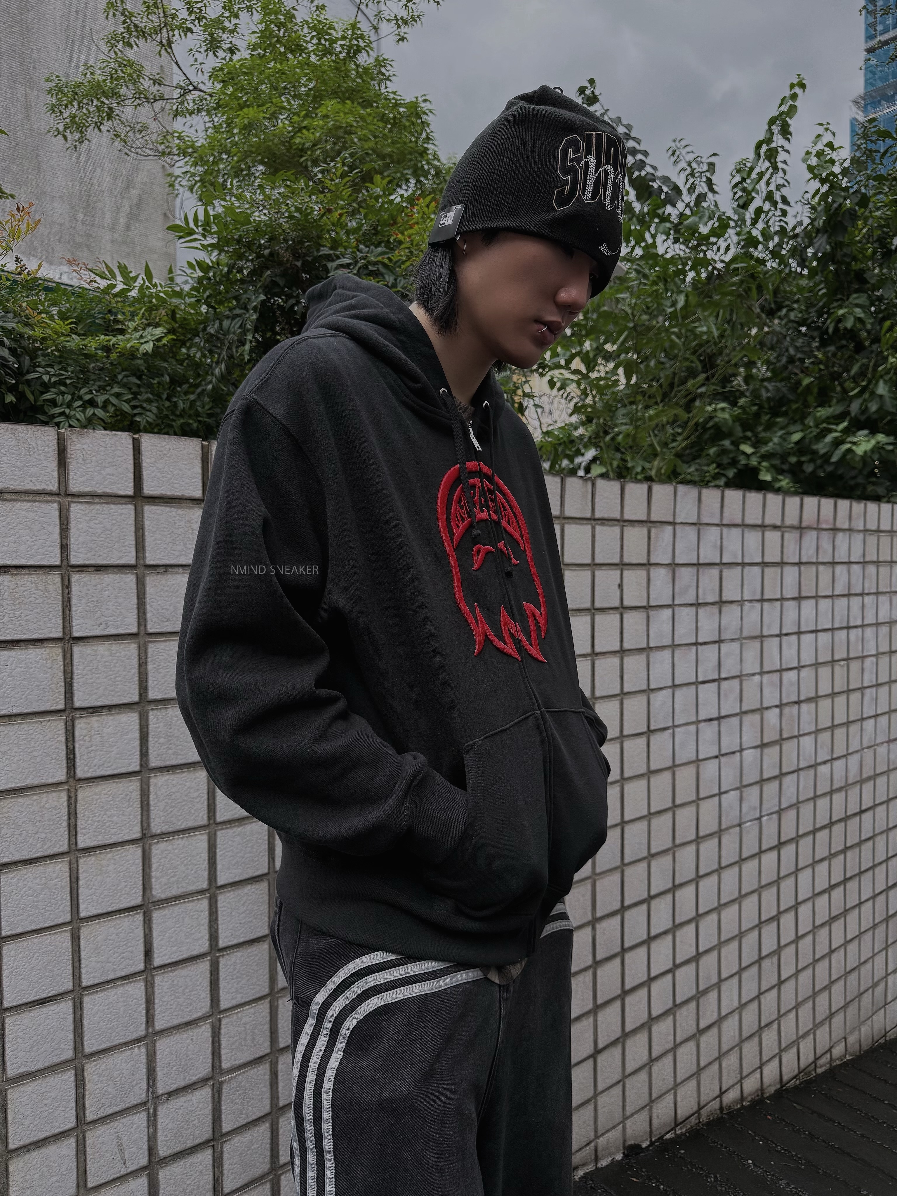 <快速出貨> Supreme Spitfire Zip-Up Hooded Sweatshirt 黑/桃紅