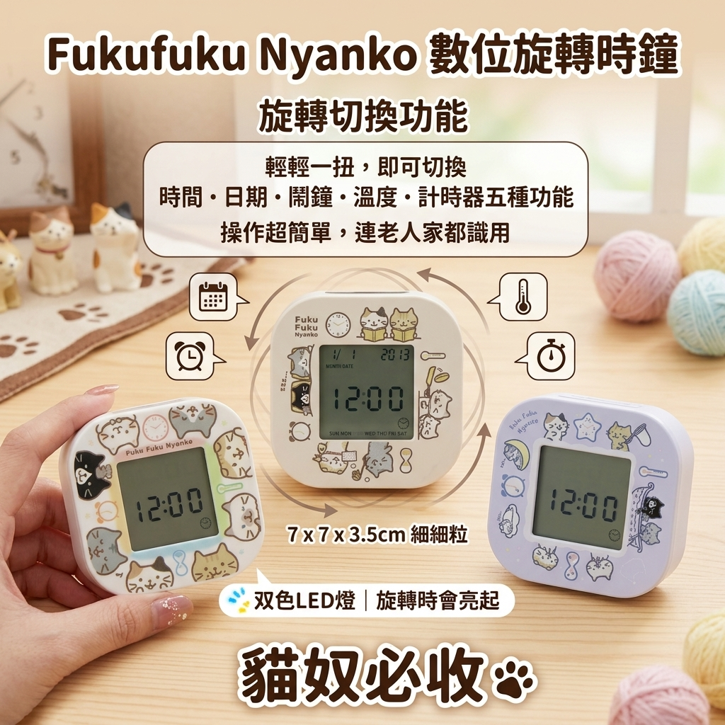Fukufuku Nyanko 數位旋轉時鐘