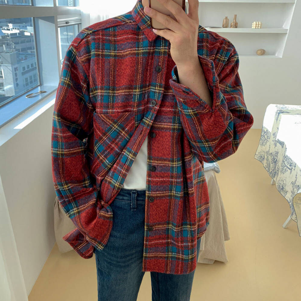 冬季加厚韓版保暖襯格紋襯衫
