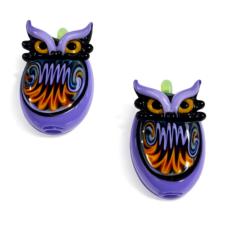 🇨🇦極光Aurora - Trippy Owl Pendant Glass Pipe 貓頭鷹吊墜煙斗