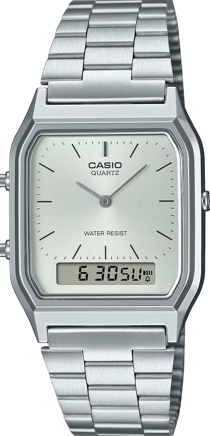 萬年鐘錶 - 卡西歐  CASIO 復古方形兩地時間指針電子錶 AQ-230A-7A 錶徑 29.8MM