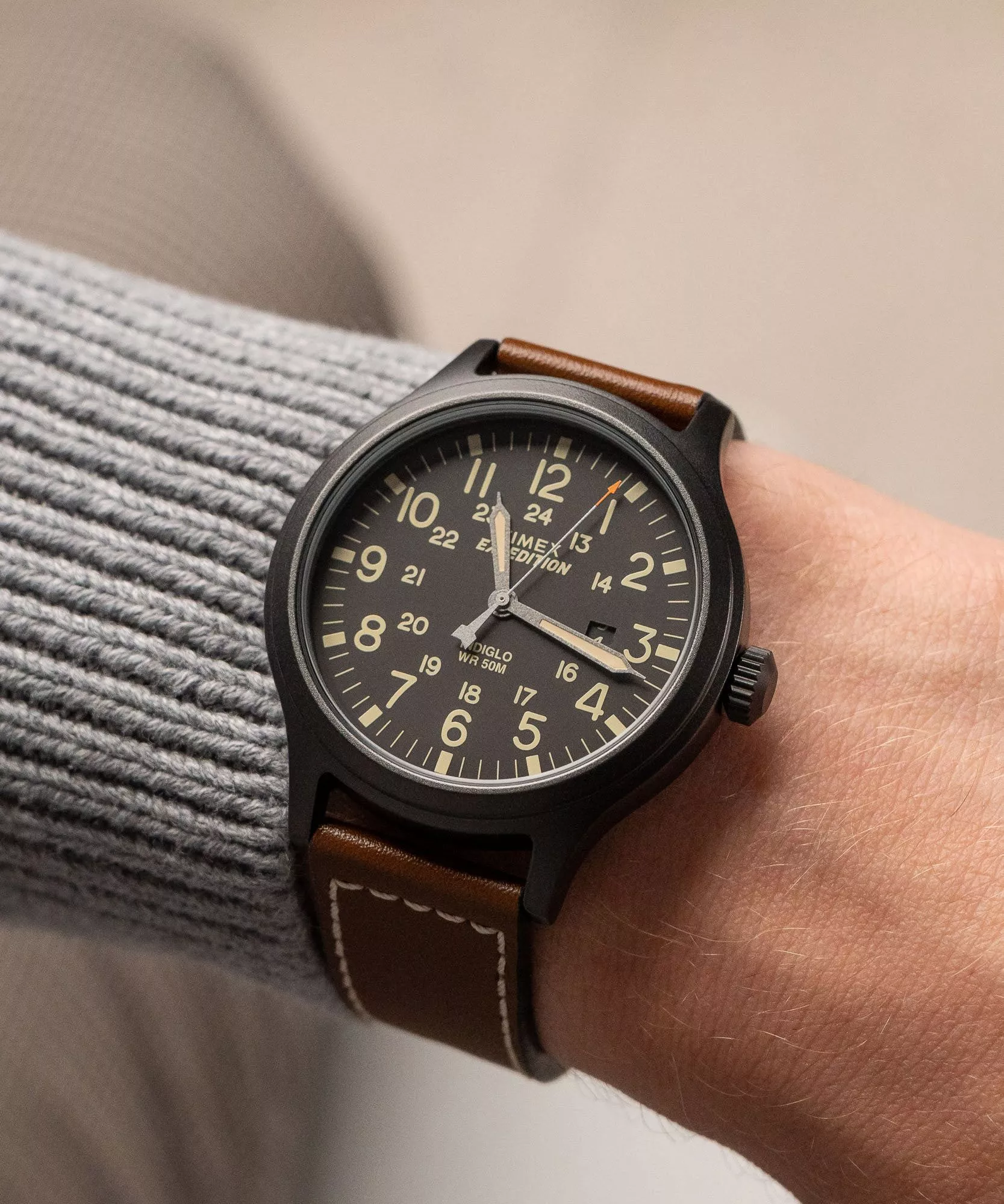 萬年鐘錶 - TIMEX 天美時  戶外休閒風格軍錶面盤大三針冷光男錶  TW4B11300  錶徑43MM